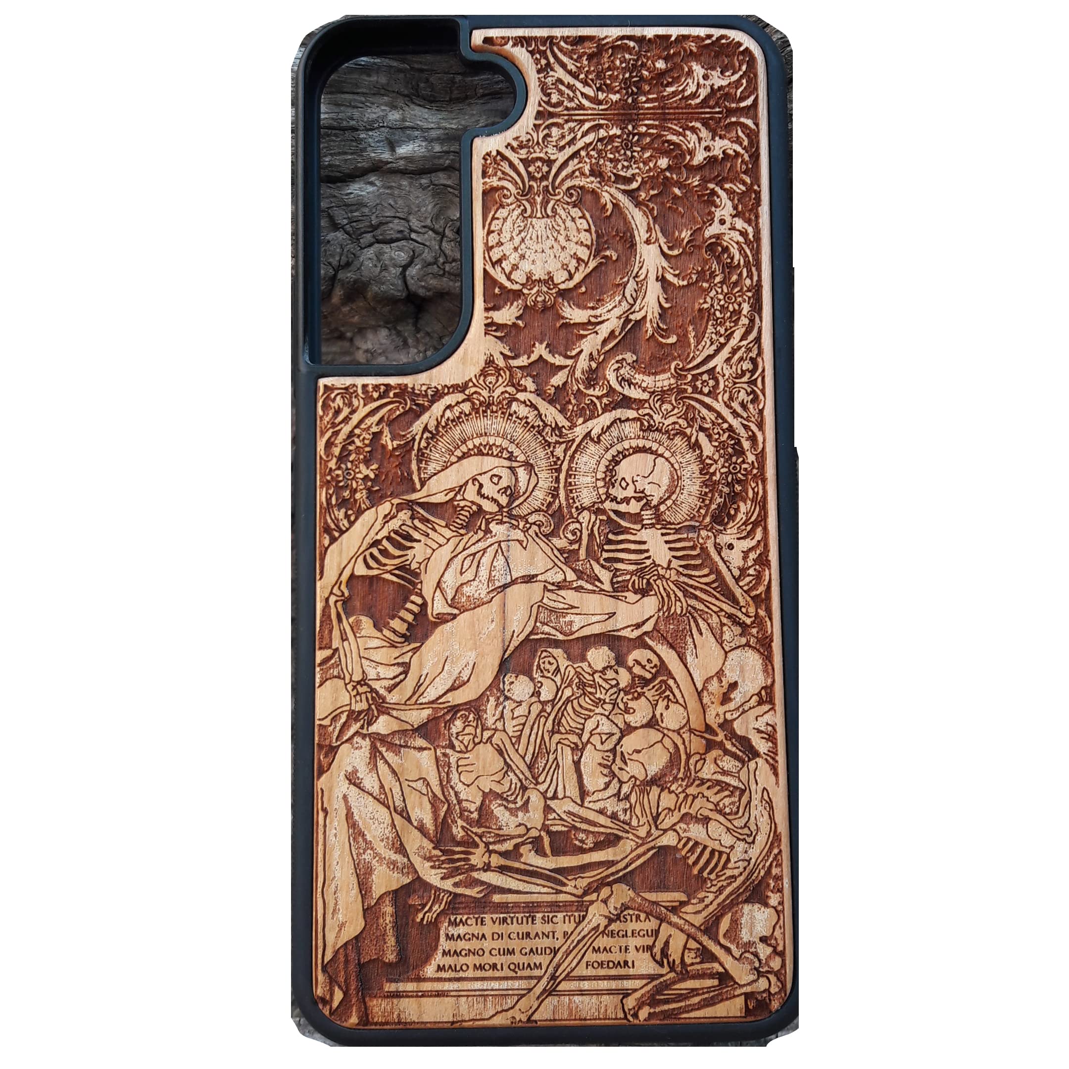 Human Skeleton Laser Engraved Wood Phone Case for iPhone 16/15/14/13/12/11 Pro Max Mini & Galaxy S25/S24/S23/S22/S21/S20 Ultra Plus - Eco-Friendly Slim Durable Wooden Cover for Everyday Protection & Style