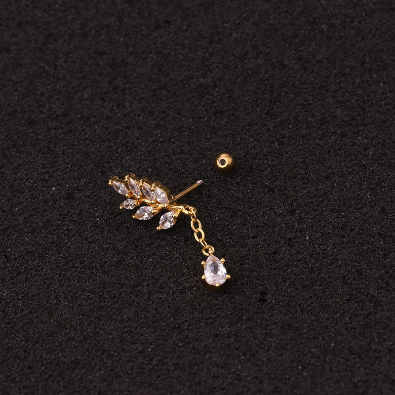 20G Leaf Dangle Helix Tragus Earrings for Women - Gold Plated Cartilage Hoop Earrings for Helix, Tragus & Conch Piercing | Perfect for Everyday Wear, Parties & Gifts | HSPJ19104