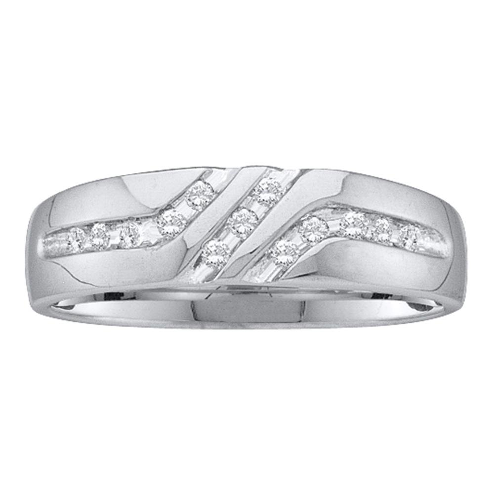 10K White Gold Round Diamond Men's Wedding Band Ring - Channel Setting (1/8 cttw) by Sonia Jewels | Elegant & Durable for Weddings, Anniversaries & Special Occasions