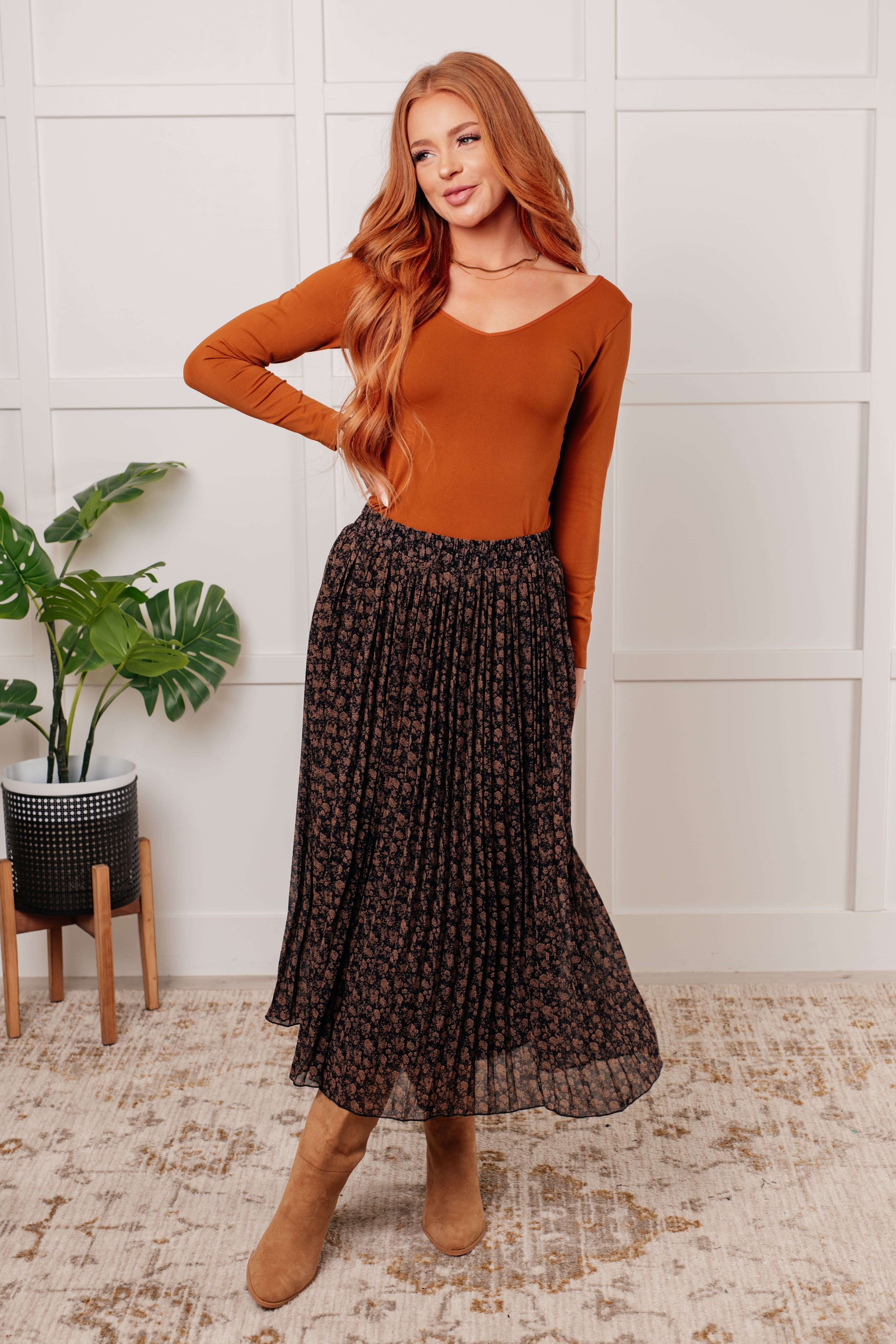 Floral Print Pleated Skirt for Women - Elegant A-Line Midi Skirt with Elastic Waist | Perfect for Spring, Summer, Office Wear & Casual Outfits