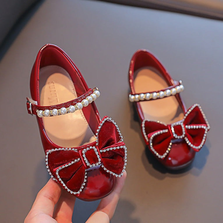 Elegant Bow Pearl Soft Sole Princess Shoes for Girls - Comfortable Baby First Walking Shoes for Toddlers, Perfect for Parties, Weddings & Special Occasions