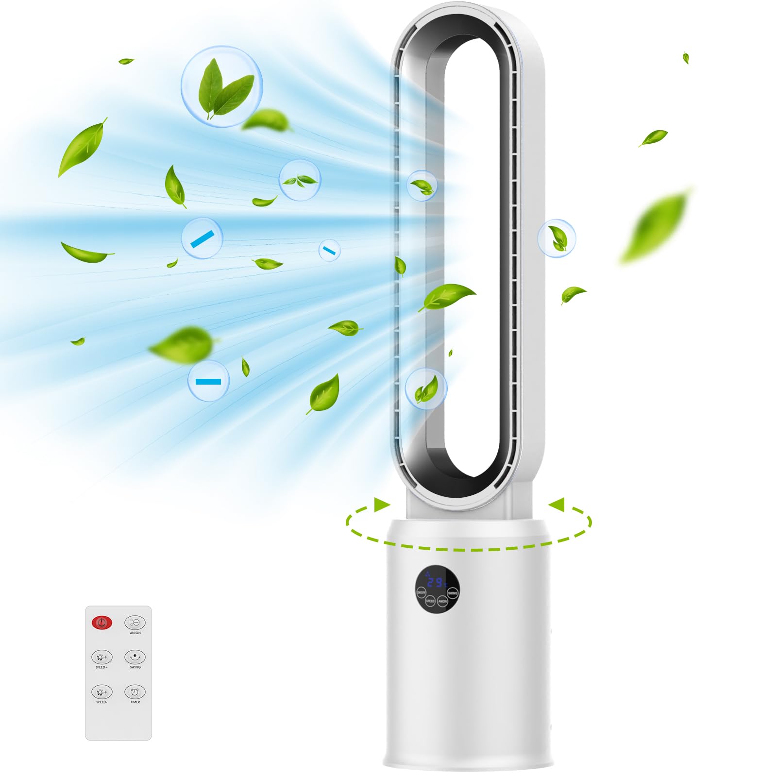Bladeless Tower Fan with Remote Control - 24 Speed Settings, 12H Timer, Ultra Quiet Oscillating Air Circulator for Home, Bedroom & Office - Modern Silver Design | Perfect for Cooling, Air Circulation & White Noise Sleep Aid
