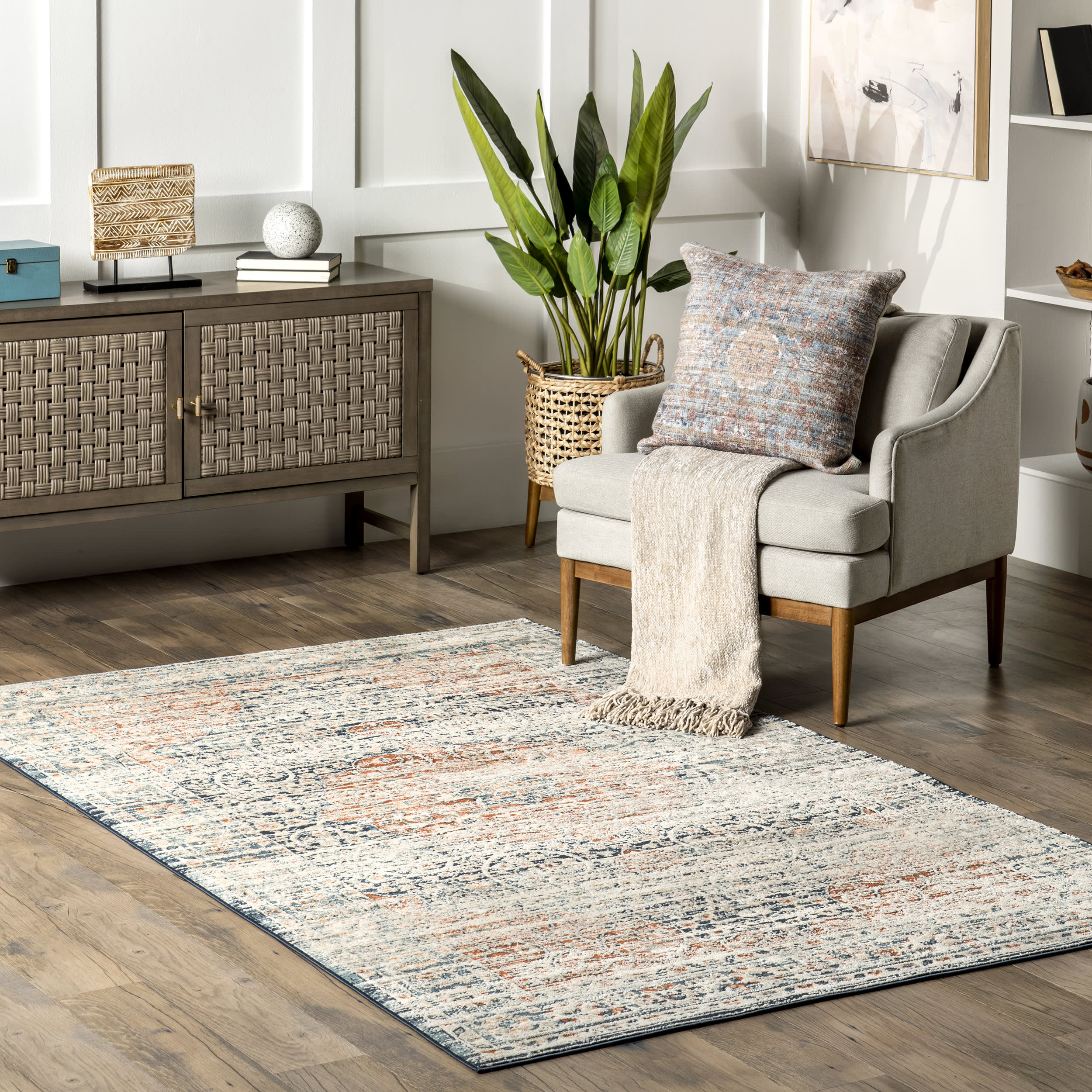 Antonia Vintage Medallion Rug - Handmade Beige Bohemian Area Rug for Living Room, Bedroom & Home Decor