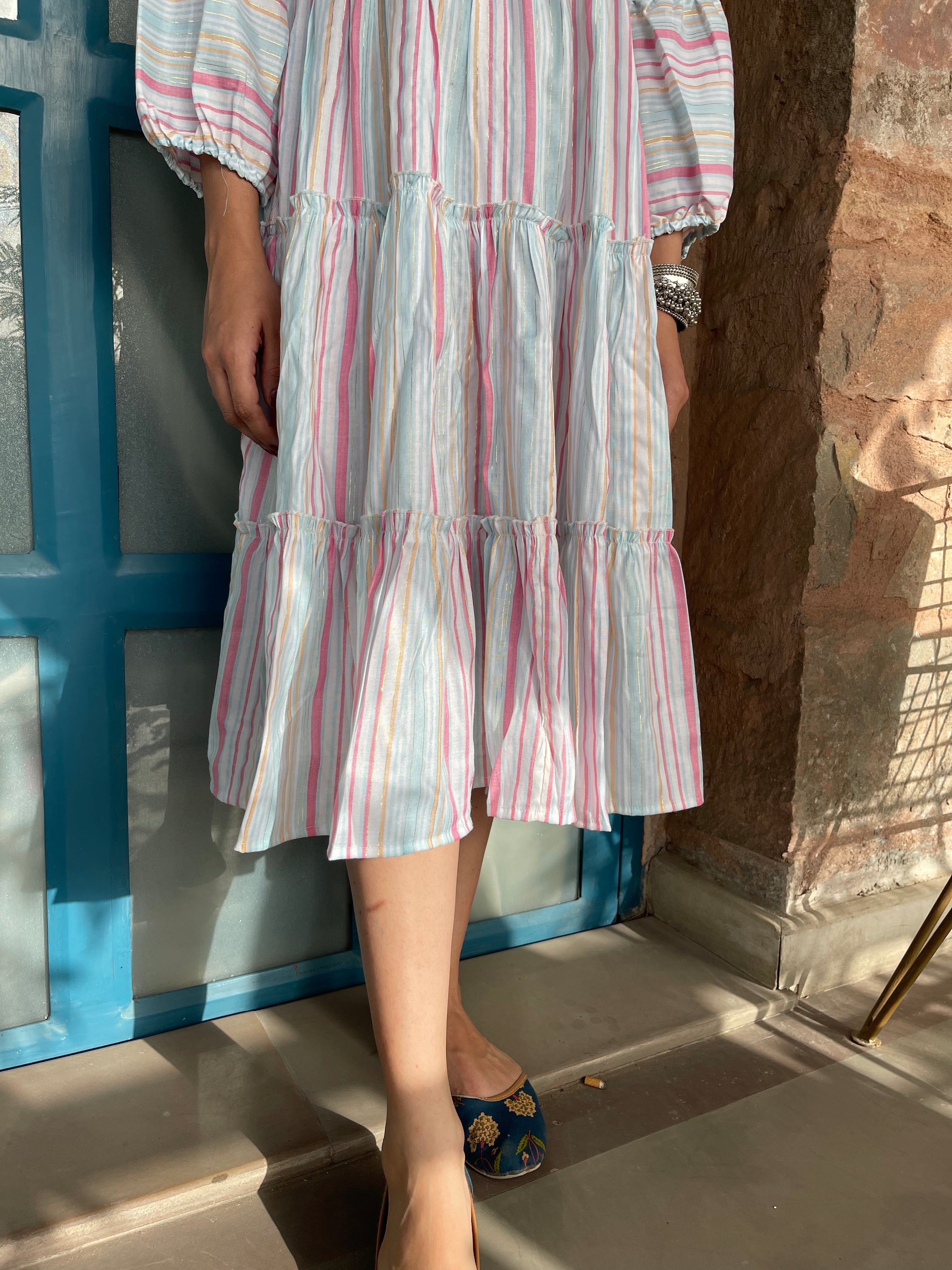 Pastel Pink Striped Cotton Maxi Dress for Women - Flowy Summer Beach Dress with Side Pockets | Perfect for Vacations, Weddings & Casual Outings