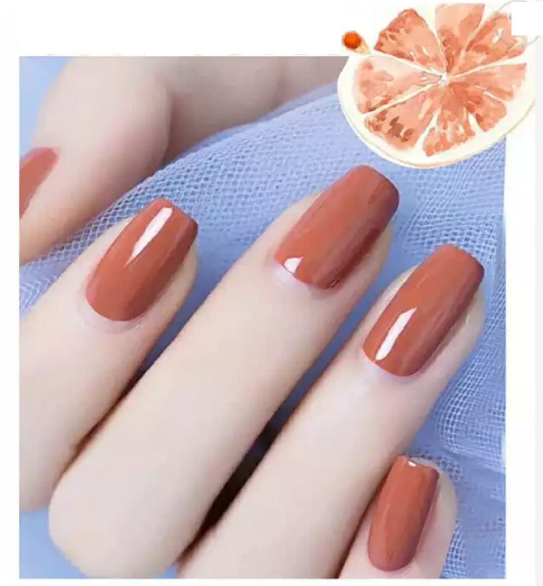 VIKSON INTERNATIONAL 24 Pcs Press On Nails - Nude Orange Brown Fake Nails with Glossy Gel Finish | UV Treated Artificial Nail Extensions Set | Includes Nail Glue, Stickers & Application Kit for Women & Girls | Perfect for Parties, Weddings & Daily Wear