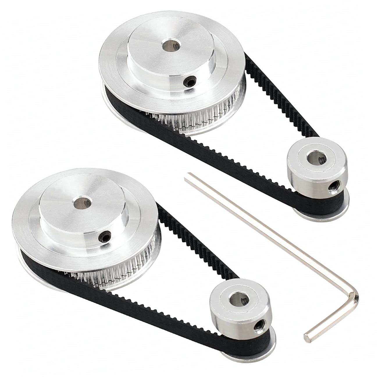 2GT Synchronous Wheel 20 & 60 Teeth 5mm Bore Aluminum Timing Pulley with 2pcs 200mm x 6mm Belt for 3D Printers, CNC Machines, and Robotics Applications