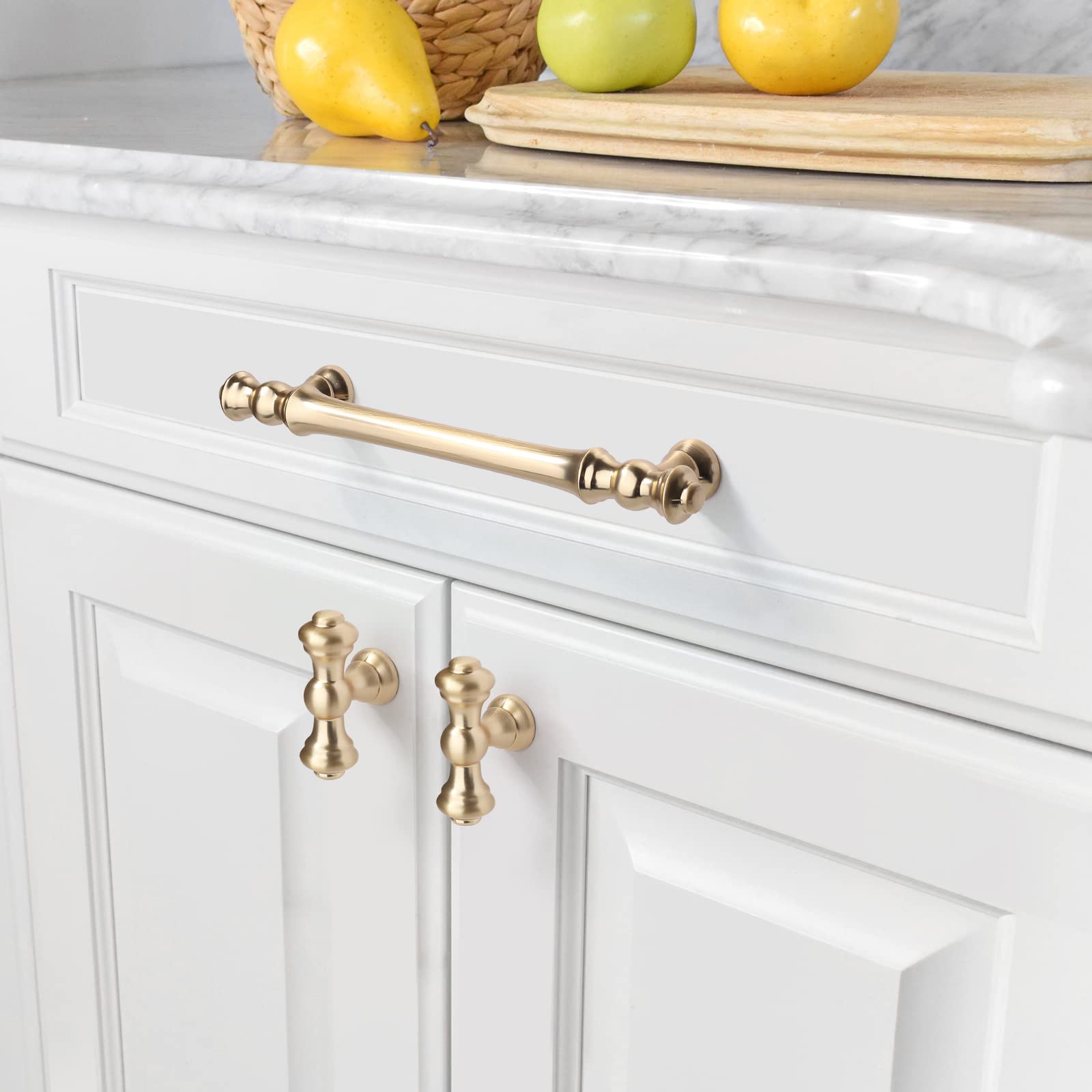 Asidrama 30 Pack 5 Inch (128mm) Brushed Brass Kitchen Cabinet Handles - Gold Cabinet Pulls for Cupboard, Drawer, and Furniture - Perfect for Modern Kitchen, Bathroom, and Office Renovation