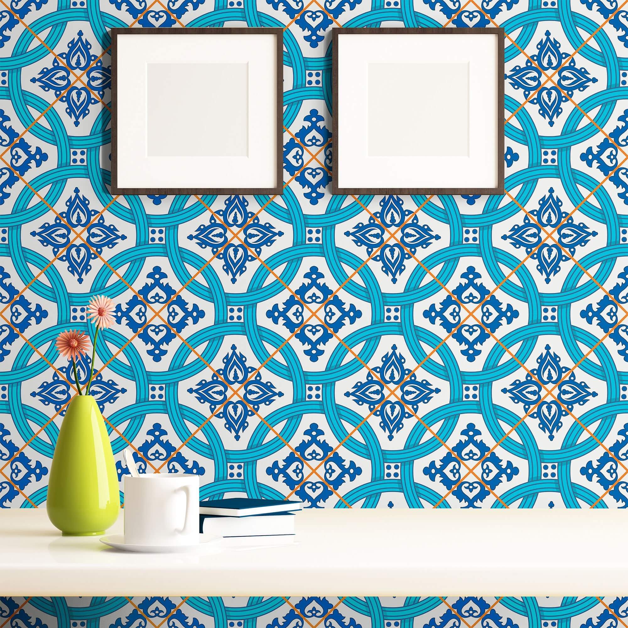 Blue Global Tile Adhesive Peel and Stick Removable Wallpaper 0610 - Self-Adhesive Wall Tiles for Kitchen Backsplash, Bathroom, and Home Decor