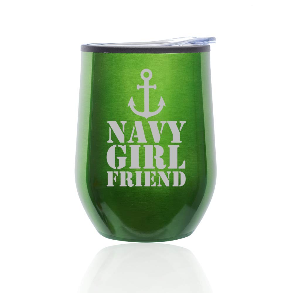 Stemless Wine Tumbler with Lid - 16oz Insulated Coffee Travel Mug, Navy Anchor Design, Perfect for Hot/Cold Drinks, Great Gift for Girlfriend - Use for Wine, Iced Coffee, Tea, Office & Outdoor Activities (Green)