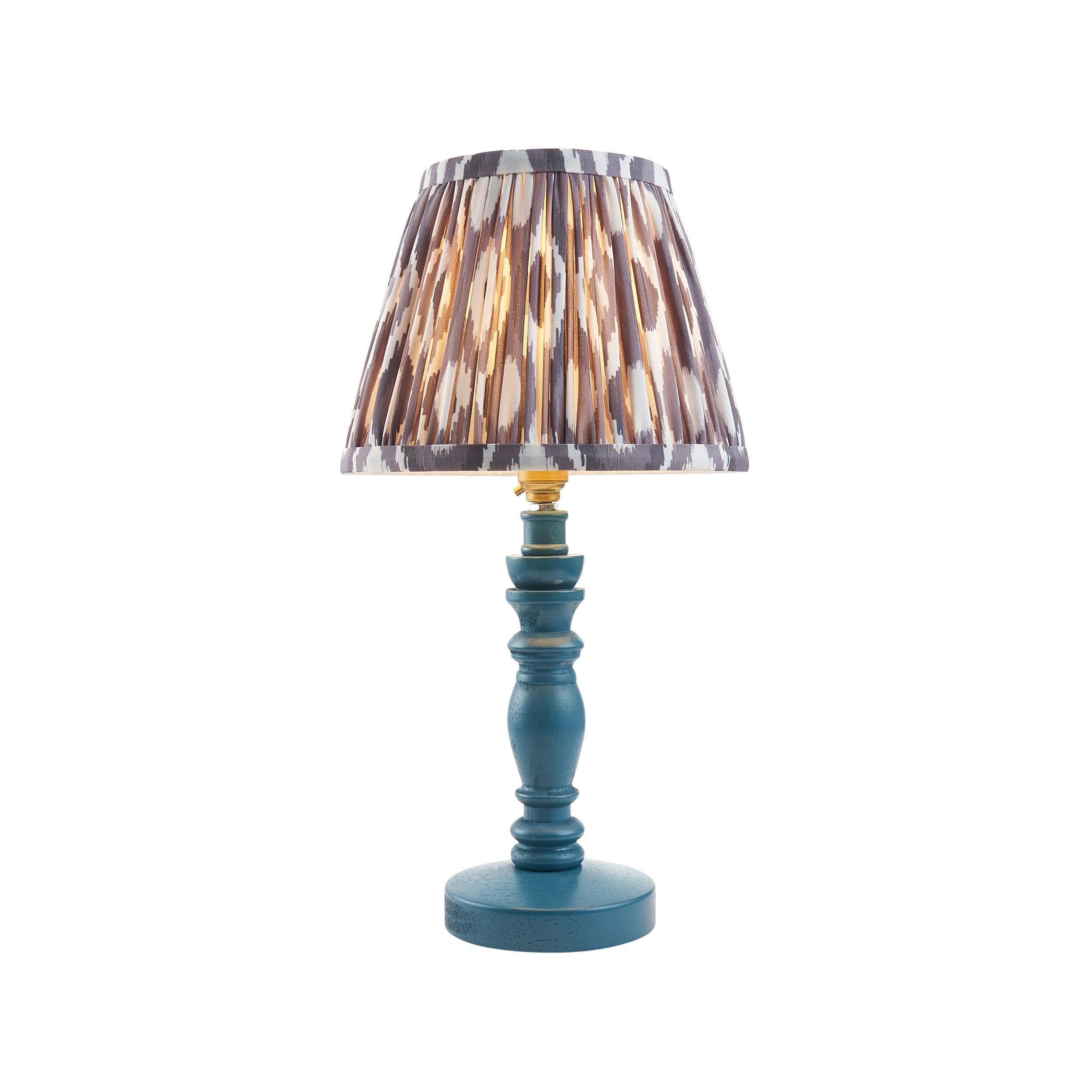 Bibury Blue Table Lamp with Ikat 20cm Pearl Grey Shade - Modern Home Office & Bedroom Lighting Decor