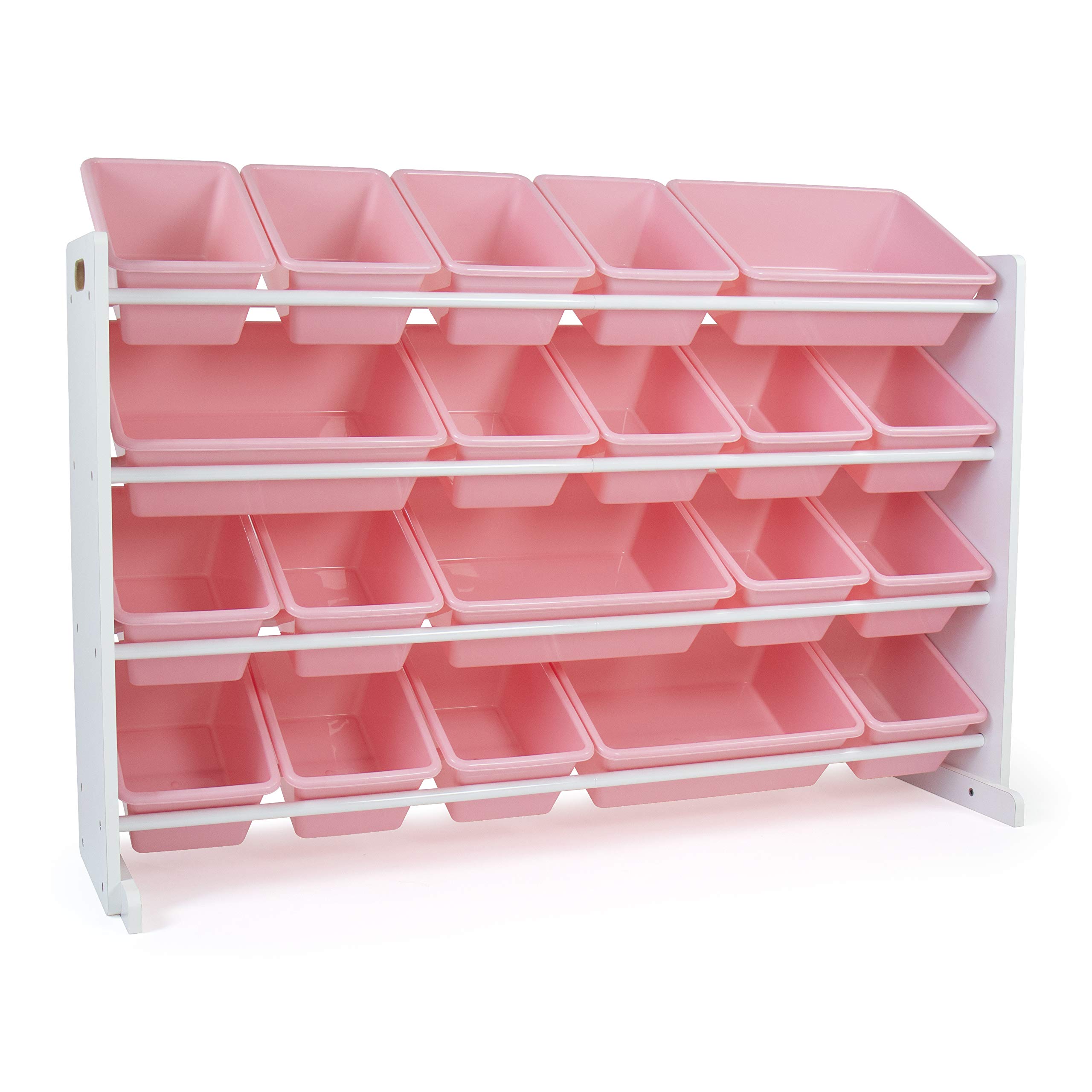 Humble Crew Kids Toy Organizer with 20 Storage Bins - White and Pink Toy Storage Solution for Playroom, Bedroom & Nursery Organization
