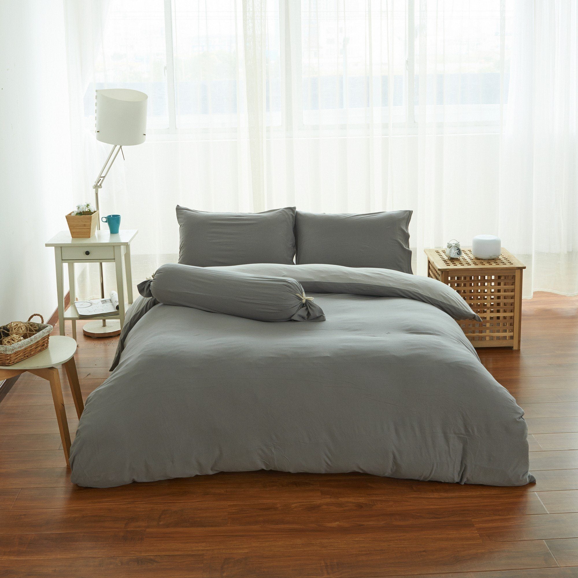 Premium Cotton Pure™ Ash Grey Jersey Bolster Pillow Case - Soft & Breathable for Beds, Sofas, and Travel - Home & Hotel Luxury Bedding