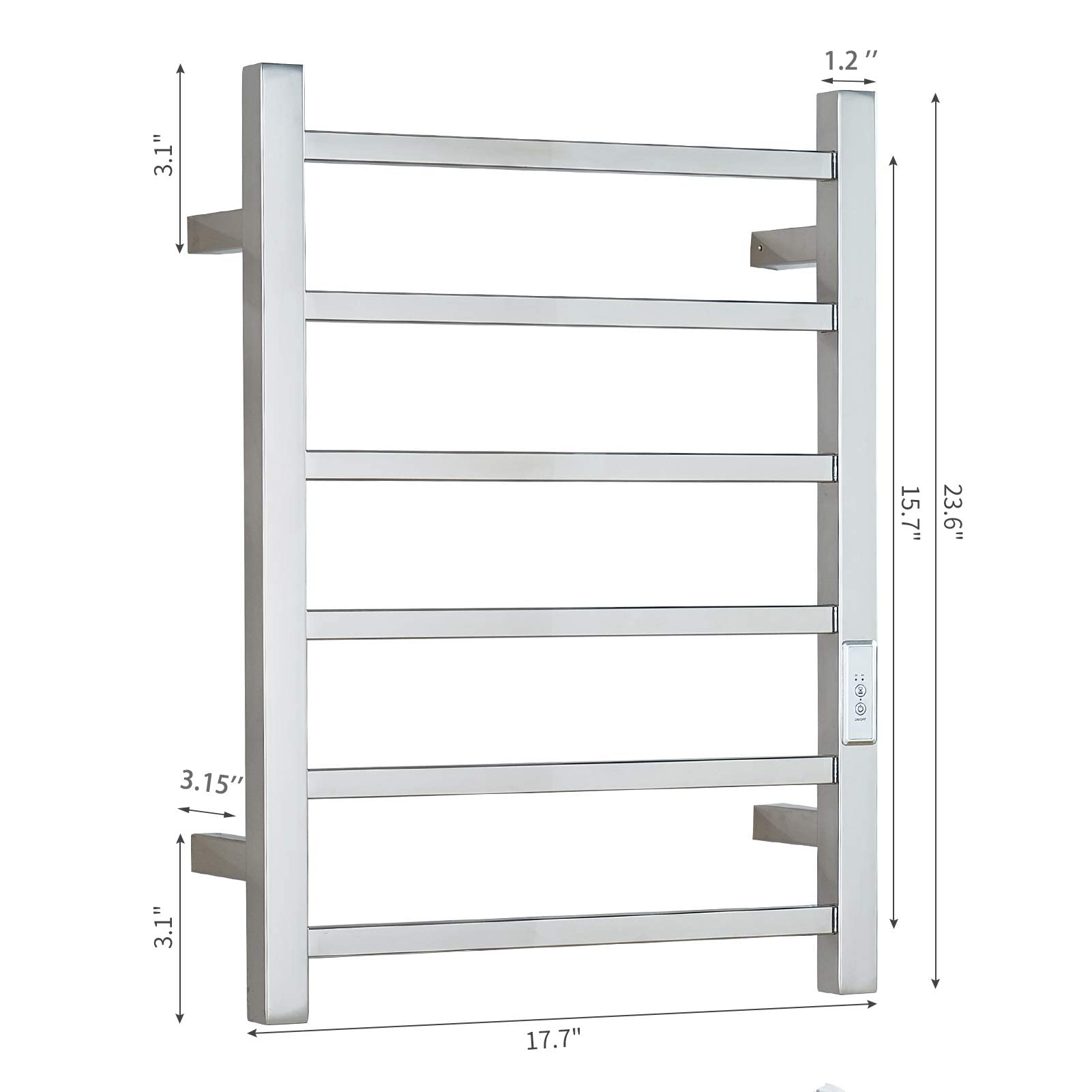 FUREX 6-Bar Electric Heated Towel Warmer Rack - Wall Mount Plug-in Bathroom Towel Heater with Timer (Mirror Polish) - Perfect for Bathroom, Spa, and Luxury Home Warming Solution