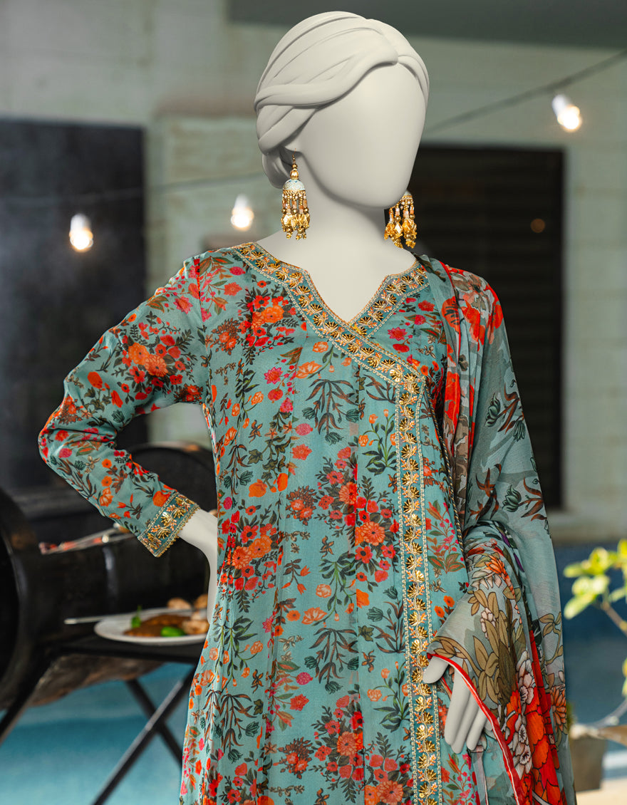 Elegant Blue Chiffon Stitched Suit by J. Junaid Jamshed - Perfect for Weddings, Parties & Formal Occasions