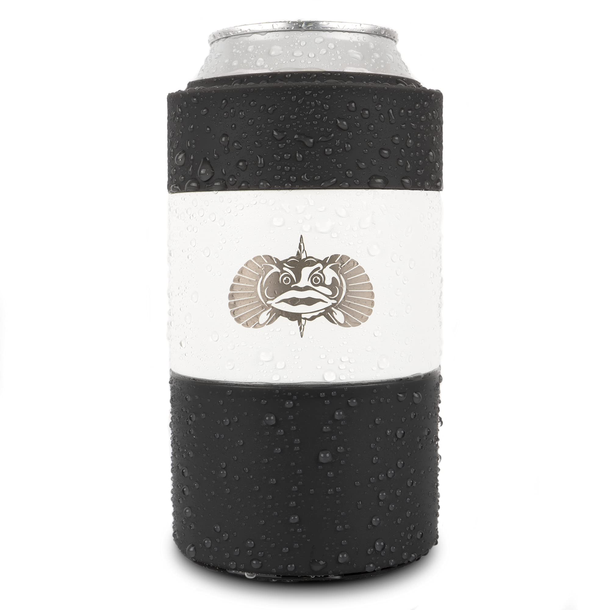 Toadfish Non-Tipping Can Cooler for 12oz Cans - Suction Cup Beer & Soda Cooler with Slim Can Adapter - Stainless Steel Double-Wall Vacuum Insulated Drink Holder - White - Perfect for Beach, Pool, Boating & Outdoor Parties