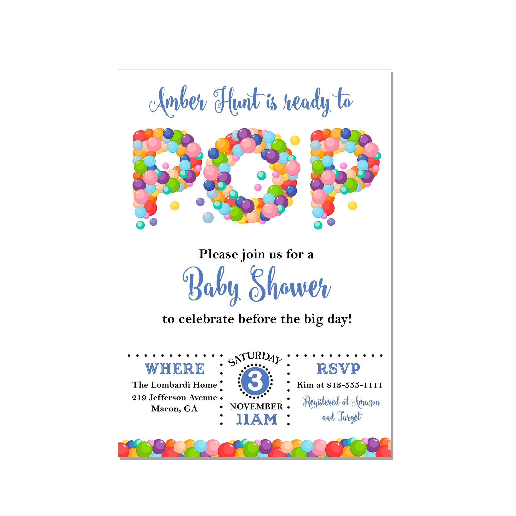 Custom Baby Shower Invitations Set of 10 - 5x7 Inch Blue, Pink or Green Cardstock with White Envelopes | Gender Reveal, First Birthday Party, Maternity Celebration