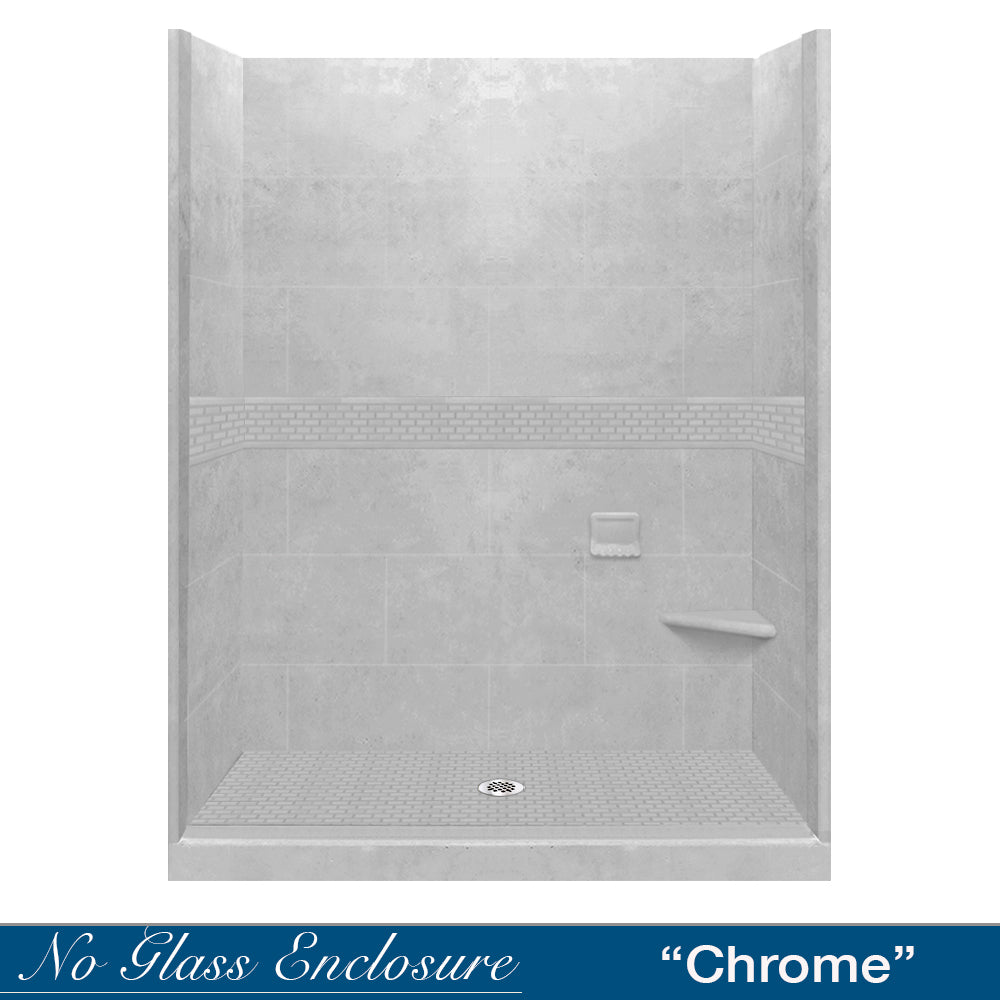 60 Alcove Portland Cement Sistine Stone & Classic Stone Accent DIY Shower Remodel Kit - Waterproof Bathroom Tile Backer Board for Shower Walls and Floors