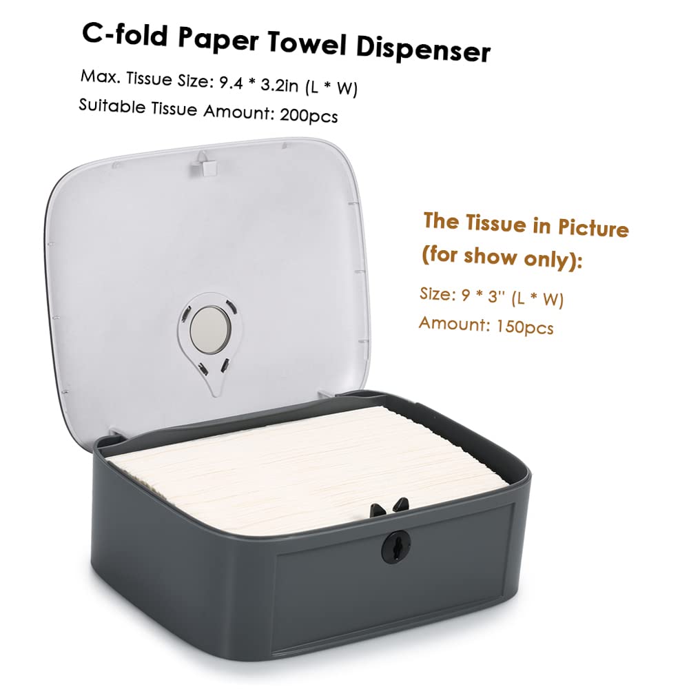 Kavolet No Drill Wall Mounted C-Fold Hand Towel & Toilet Paper Dispenser - Grey | Commercial Bathroom Tissue Holder for Hotels, Restaurants & Food Service Facilities