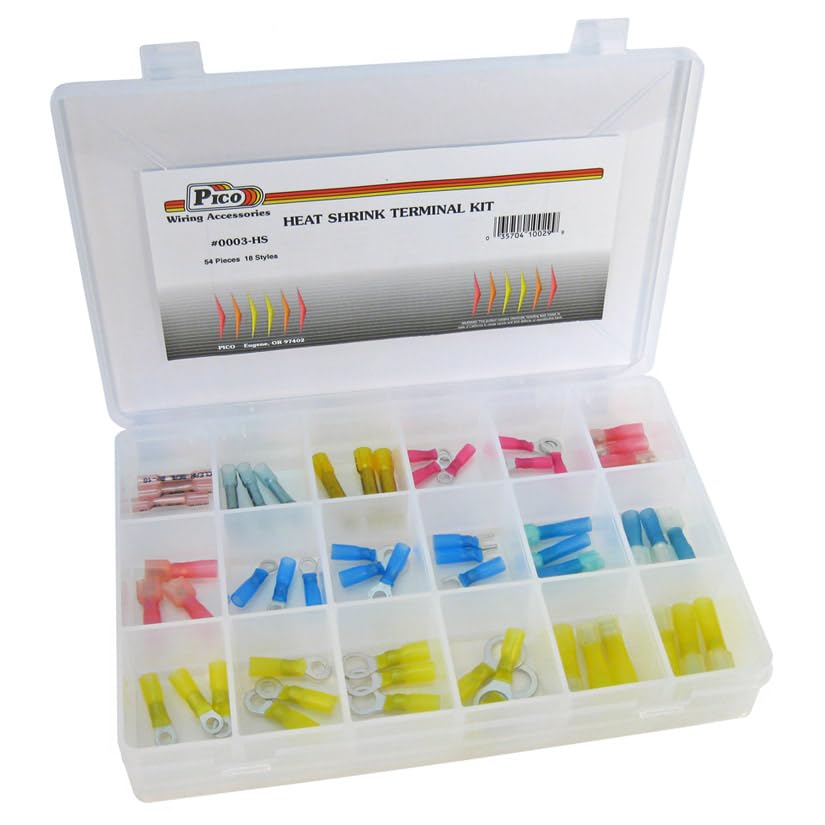 Pico 0003-HS Crimp and Heat Shrink Terminal Kit - 500pcs Electrical Connectors for Automotive, Marine & DIY Wiring Projects - Secure, Waterproof Wire Terminals for Reliable Electrical Connections