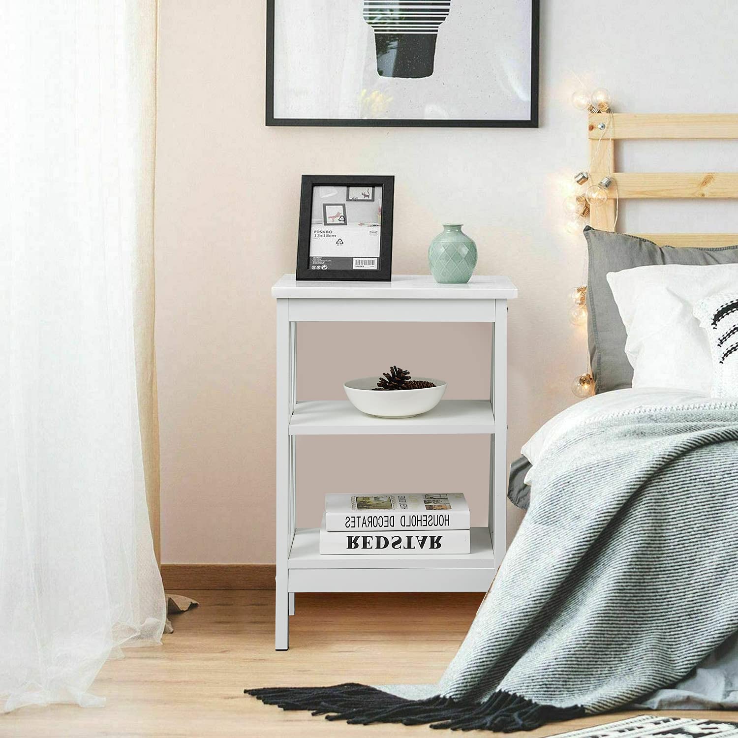 VECELO End Table with Storage Shelf - Nightstand for Bedroom, Side Table for Living Room - Compact Furniture with Shelves for Home Decor, Books, and Lamps