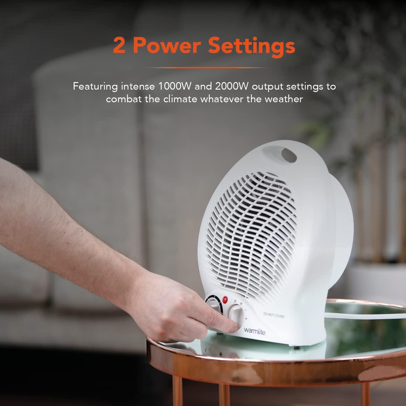 Warmlite WL44002 2000W Thermo Fan Heater - 2 Heat Settings & Overheat Protection, White - Perfect for Bedroom, Office & Home Use