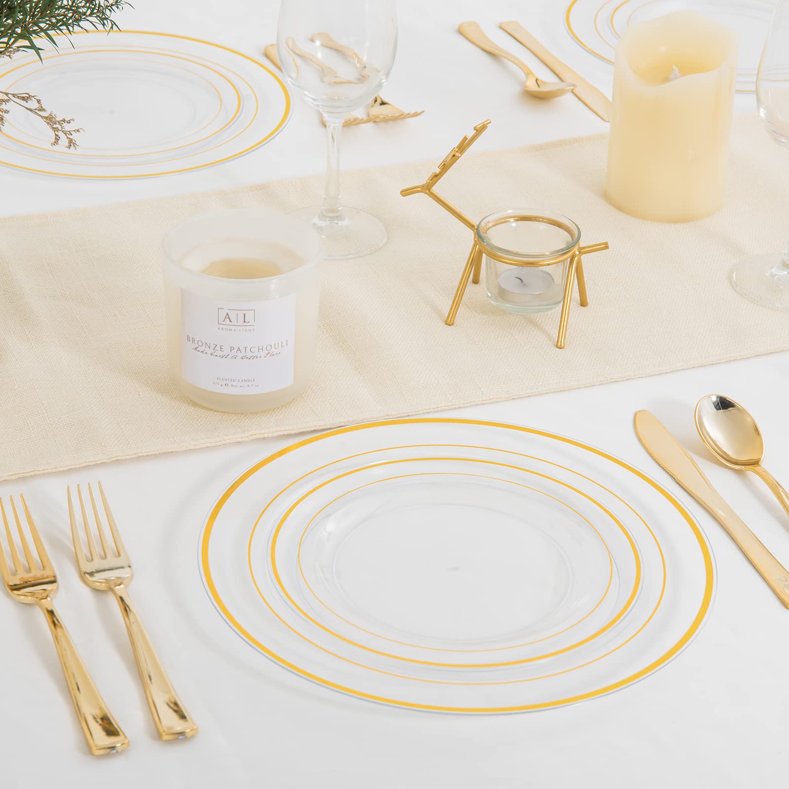 96 Pcs Gold Plastic Plates - 48 Dinner Plates 10.25