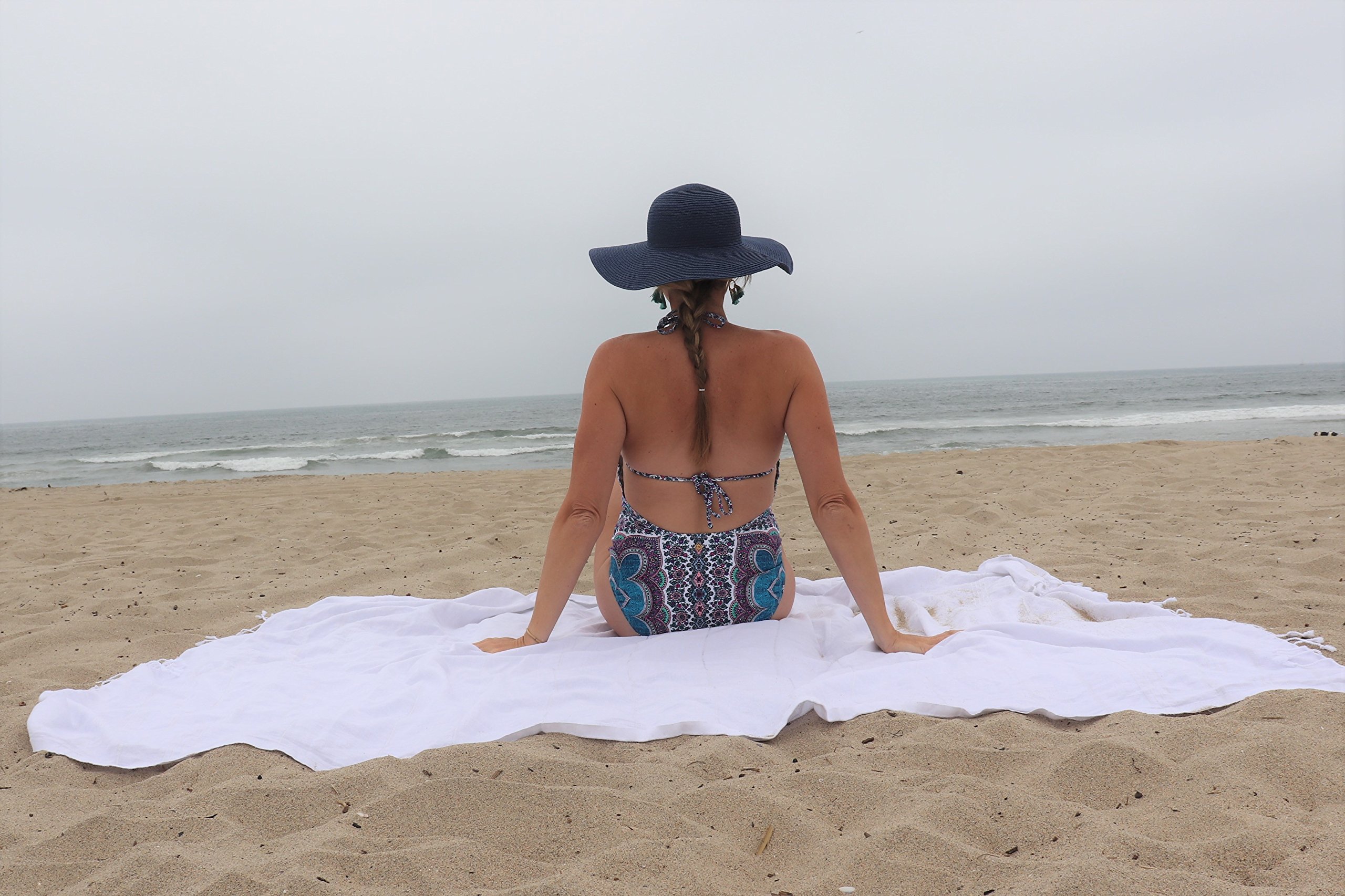Premium 100% Cotton Turkish Peshtemal Towel - Extra Large 61x82 Inches, Quick-Dry Lightweight Beach Blanket & Throw Blanket (Set of 3, White) | Perfect for Beach, Pool, Yoga, Travel & Home Decor