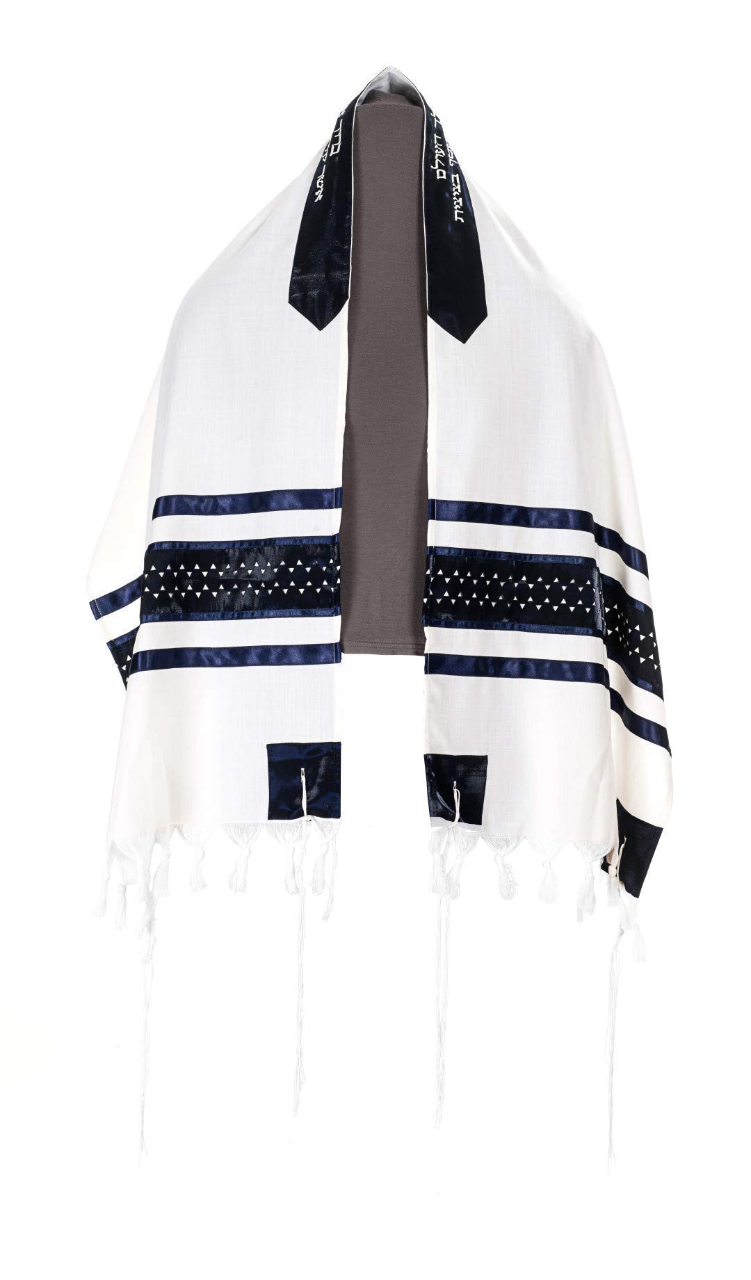 Personalized Wool Tallit Prayer Shawl for Men - Dark Blue Stars of David Bar Mitzvah Tallit for Boys from Israel - Perfect for Jewish Religious Ceremonies, Synagogue Worship & Special Occasions