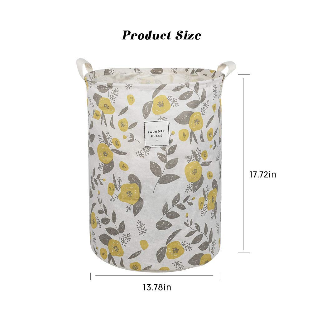 UUJOLY Foldable Laundry Basket with Handles - Waterproof Collapsible Laundry Hamper for Home & Travel - 19.7x15.7 Inch Cotton Linen Storage Organizer (Yellow) - Perfect for Bedroom, Bathroom, Dorm & Camping