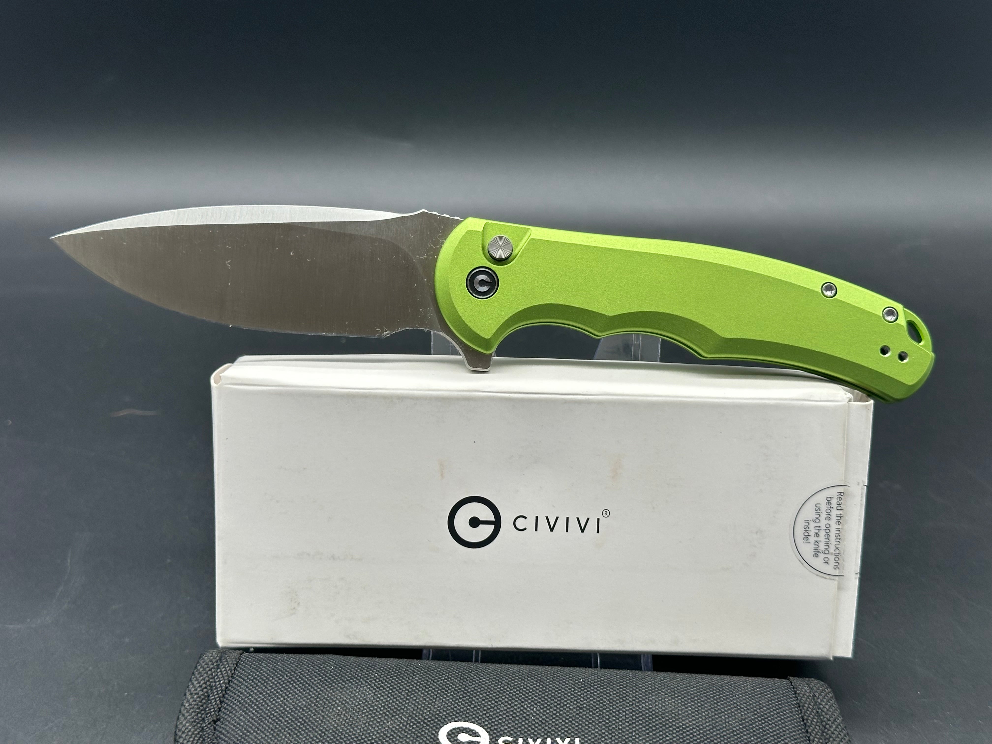CIVIVI Button Lock Praxis Folding Knife - Lime Green Aluminum Handle, Nitro-V Drop Point Blade - EDC, Outdoor, Camping & Survival Tool