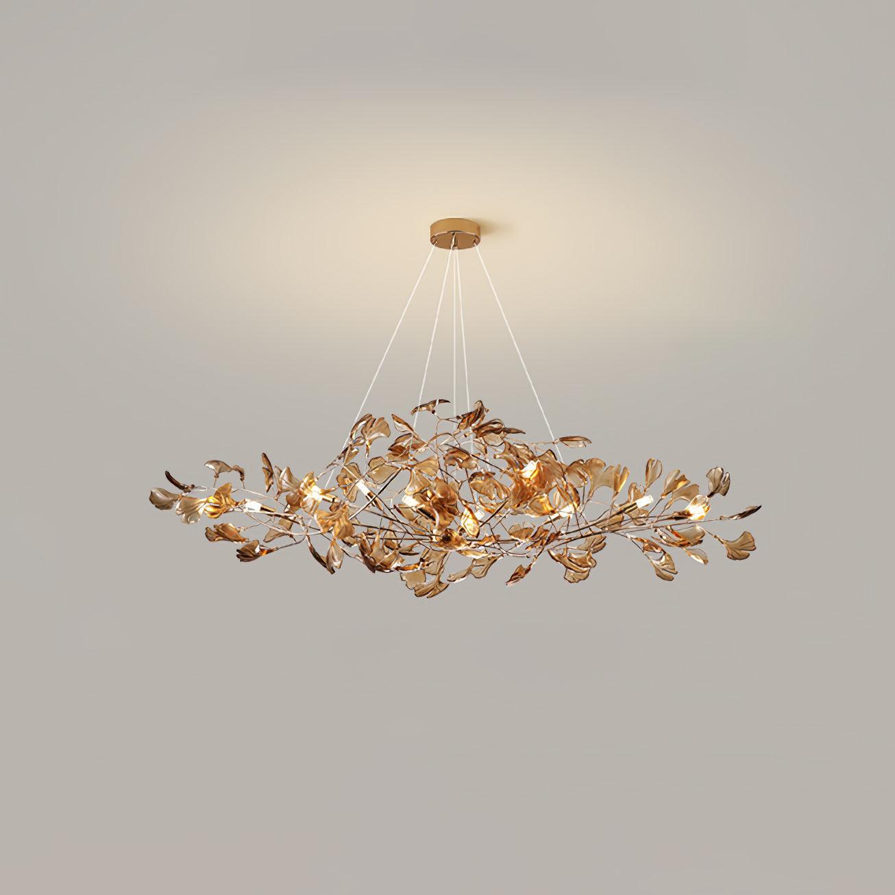 Elegant Acrylic Ginkgo Leaf Chandelier - Modern Gold Leaf Ceiling Light Fixture for Dining Room, Bedroom & Living Room Decor