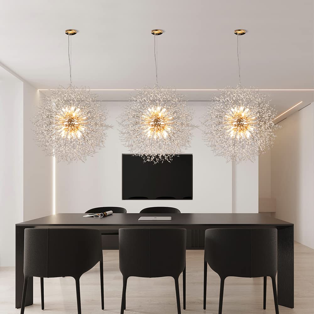Modern Gold Steel Sputnik Chandelier - Dandelion Starburst Ceiling Light Fixture for Living Room, Dining Room & Bedroom | Contemporary Globe Pendant Hanging Lighting for Home Decor