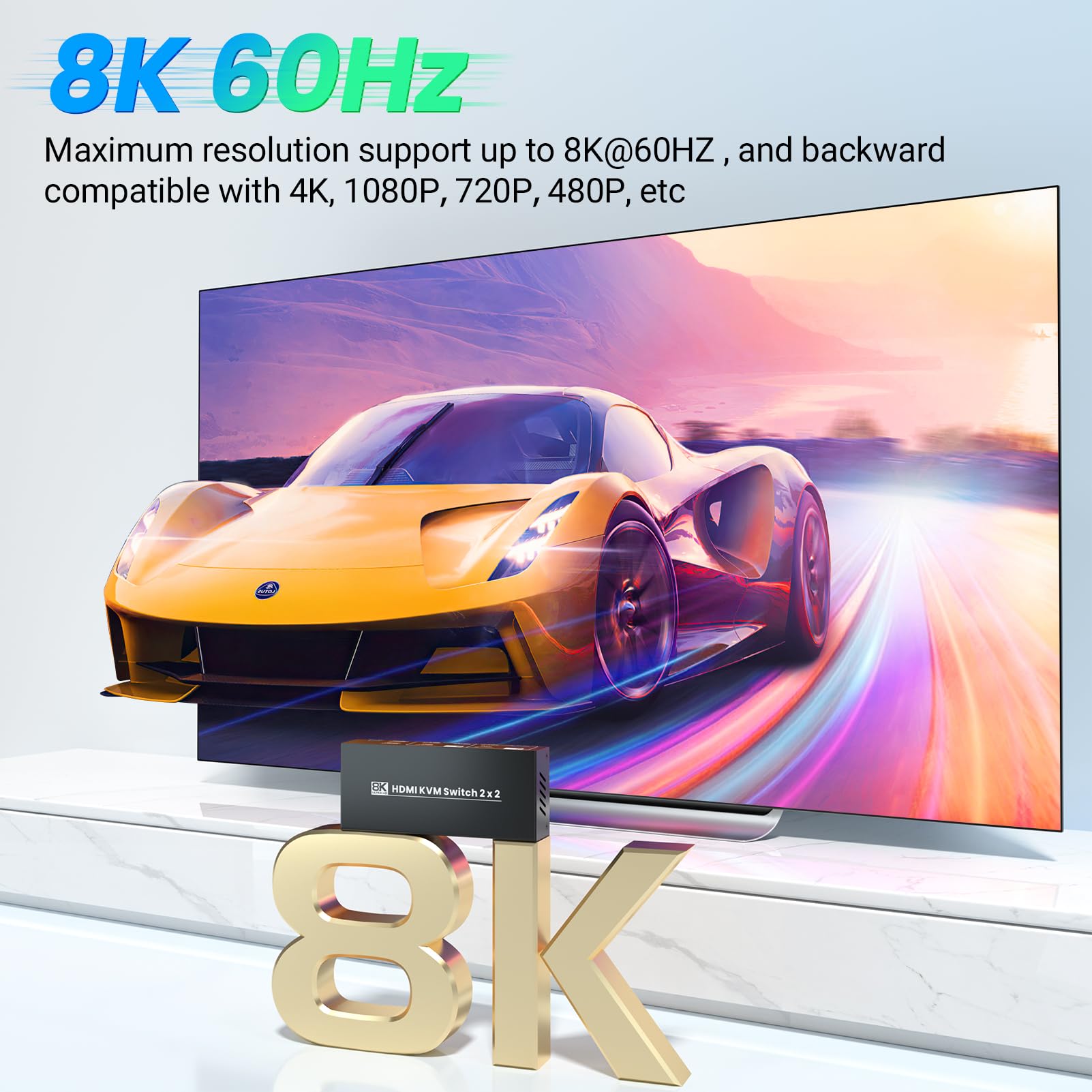 8K HDMI KVM Switch 2 Port 2 Monitor - 4K 120Hz USB 3.0 Dual Monitor KVM Switcher for 2 PCs Sharing 2 Monitors, Keyboard, Mouse & Peripherals | Perfect for Home Office, Gaming Setup & Multi-Computer Workstations