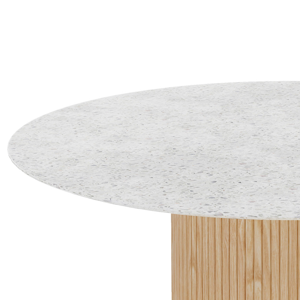 BLANCHE 90cm Round Coffee Table - Modern Terrazzo Stone Top - Perfect for Living Room, Lounge & Office Decor