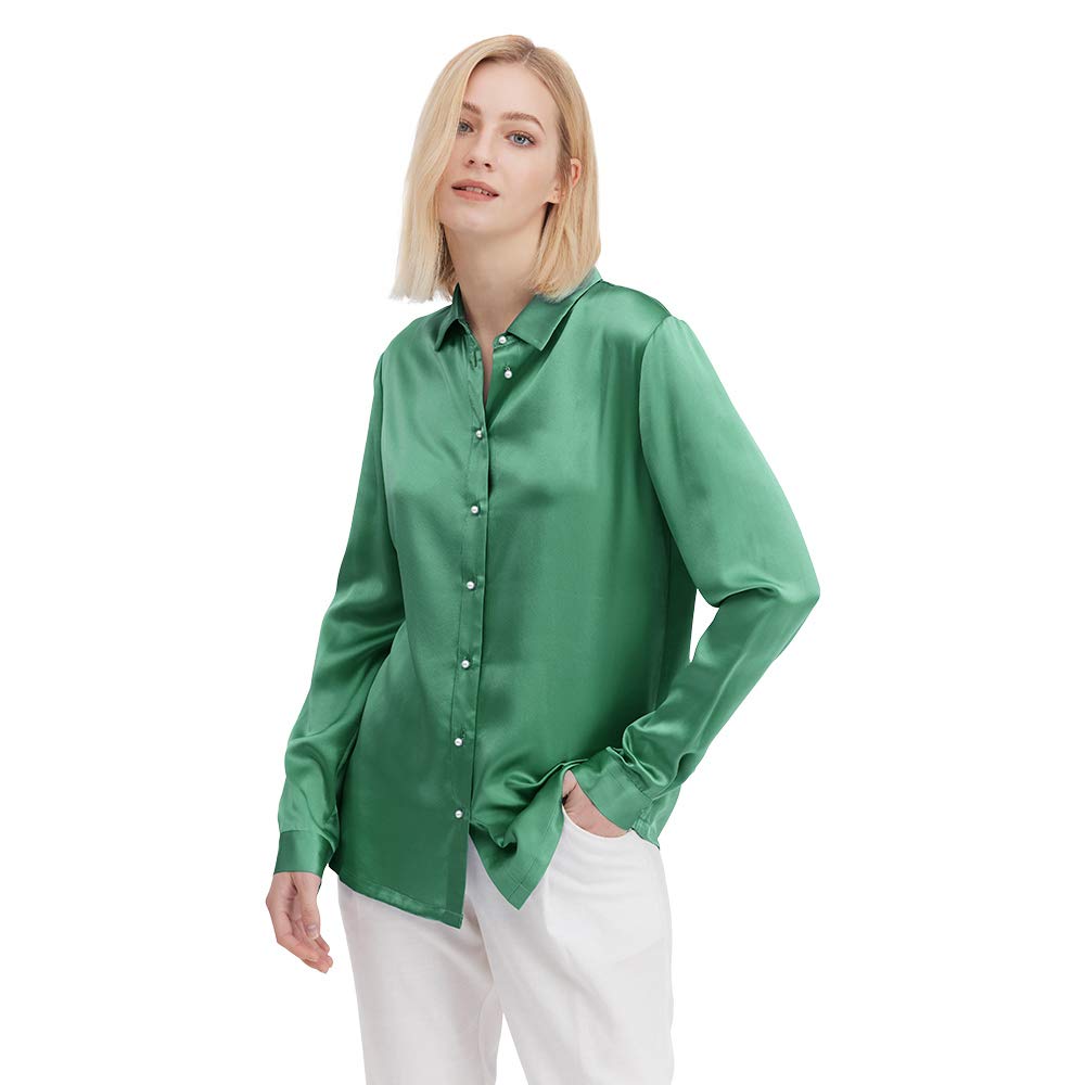 LilySilk Women's Silk Blouse - Vintage Long Sleeve Pearl Button Down Shirt for Office & Formal Wear | Elegant Ladies Tops for Business, Dating & Special Occasions