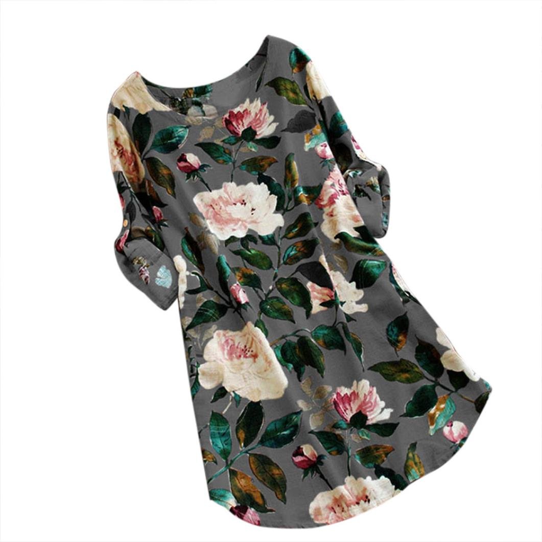 Plus Size Floral Print Cotton Linen Mini Dress for Women - Summer Casual Sundress for Beach, Vacation & Outdoor Activities