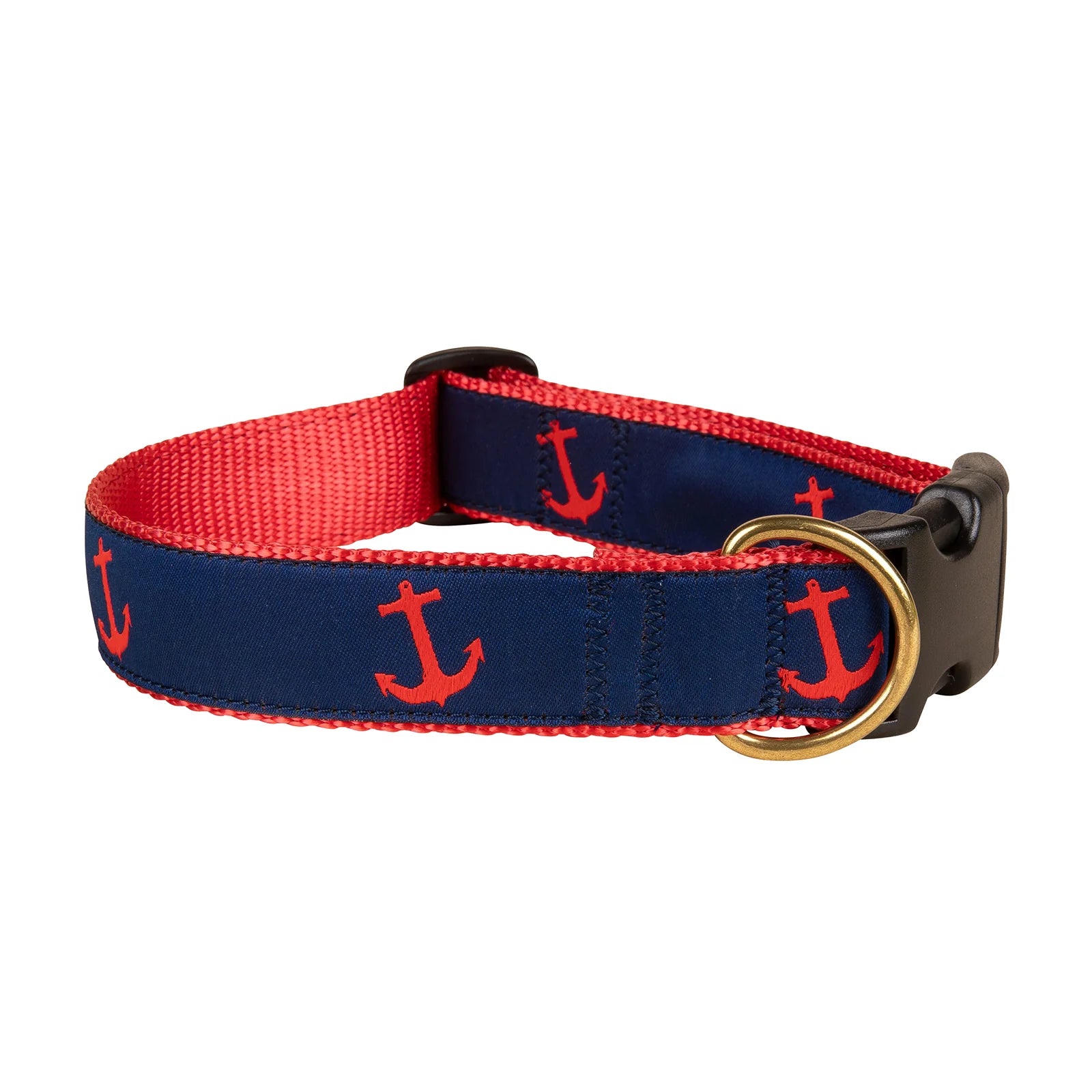 Premium Navy & Red Anchor Pattern Dog Collar - Adjustable Nylon Pet Collar for Small Medium Large Dogs - Perfect for Boating, Beach Walks & Outdoor Adventures