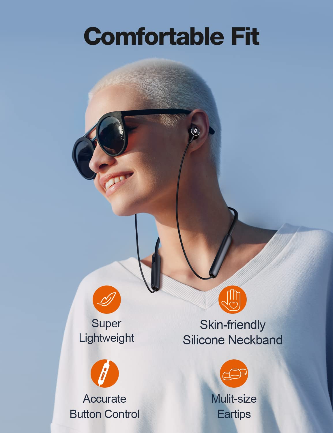 Rythflo V5.2 Wireless Bluetooth Earbuds with Mic - Magnetic Neckband In-Ear Headphones, 30Hrs Playtime, IPX7 Sweatproof, Deep Bass for Phone Calls & Music - Perfect for Sports, Running, Gym & Outdoor Activities