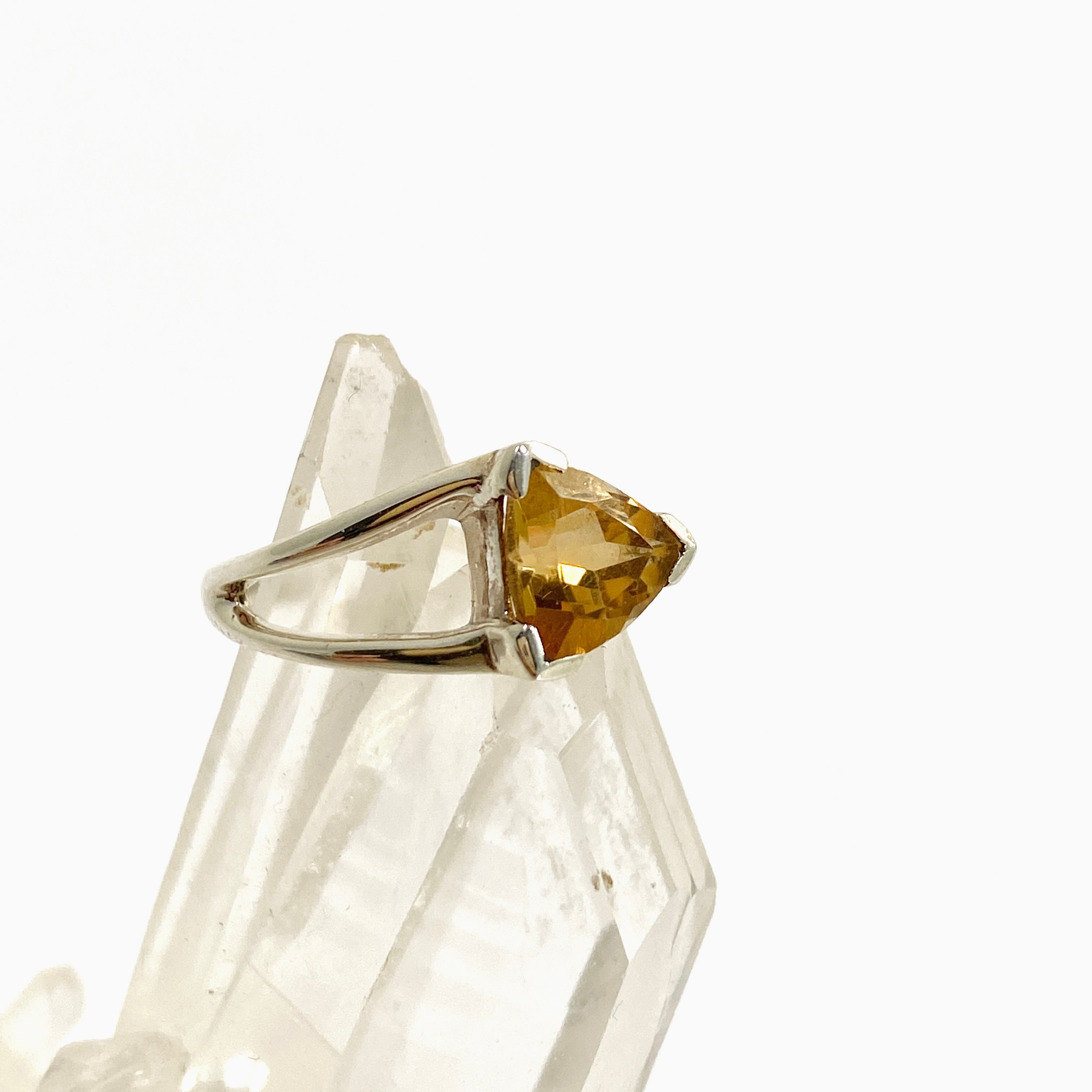 Citrine Triangular Faceted Ring Size 5.5 - Elegant Gemstone Jewelry for Women, Perfect for Weddings, Parties & Special Occasions | PRGJ911