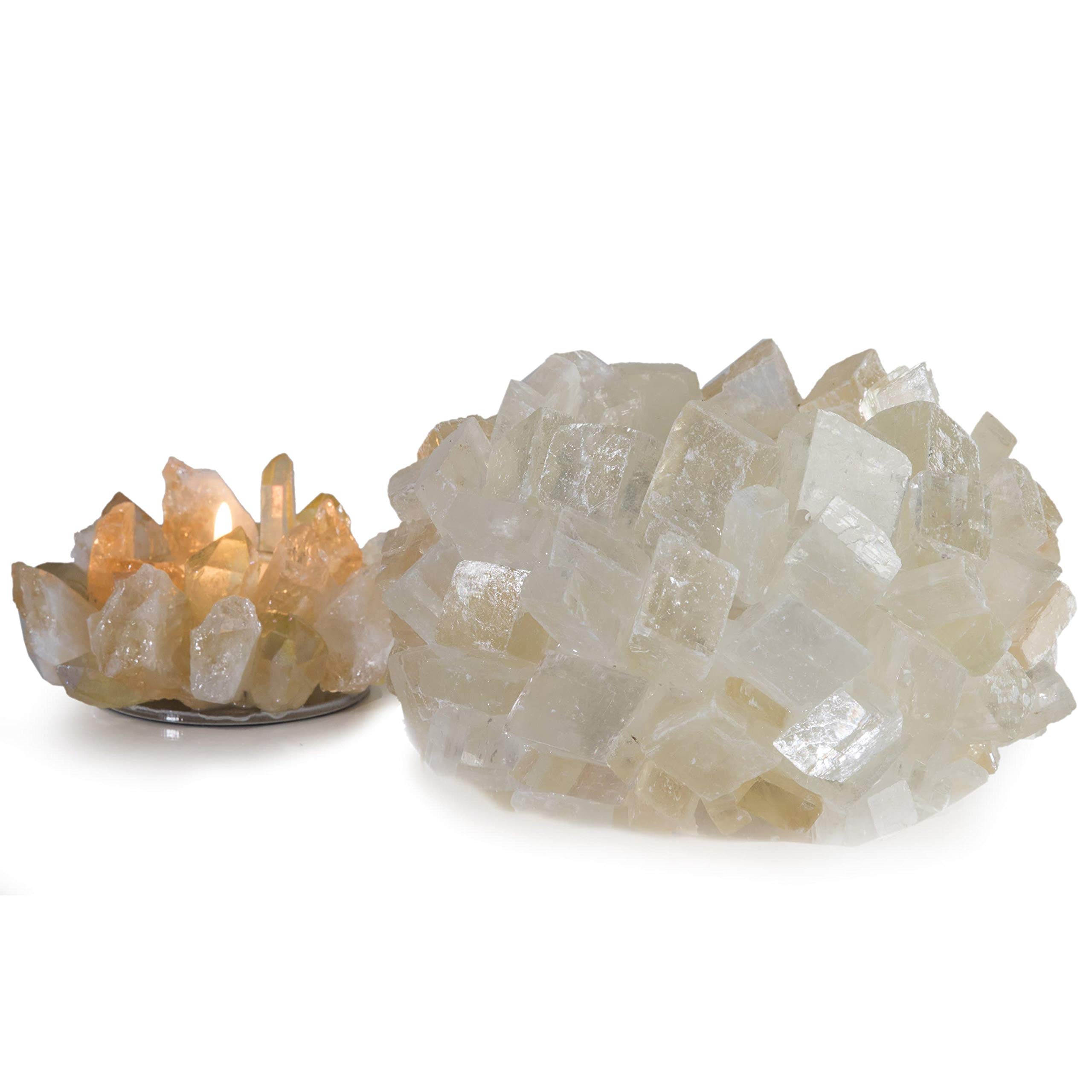 Natural Orange Calcite Cluster Crystal Vase - Handmade Healing Geode Decor for Home, Office & Meditation | High Energy Elestial Crystal for Positive Vibes & Spiritual Healing