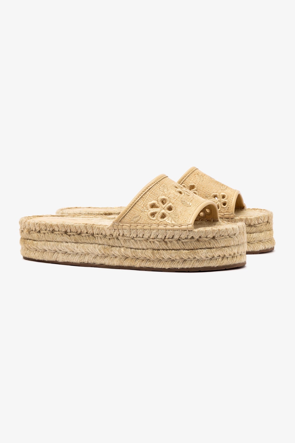 Letizia Women's Beige Raffia Espadrille Flatform Sandals with Hibiscus Embroidery - Perfect for Summer, Beach, and Casual Outings