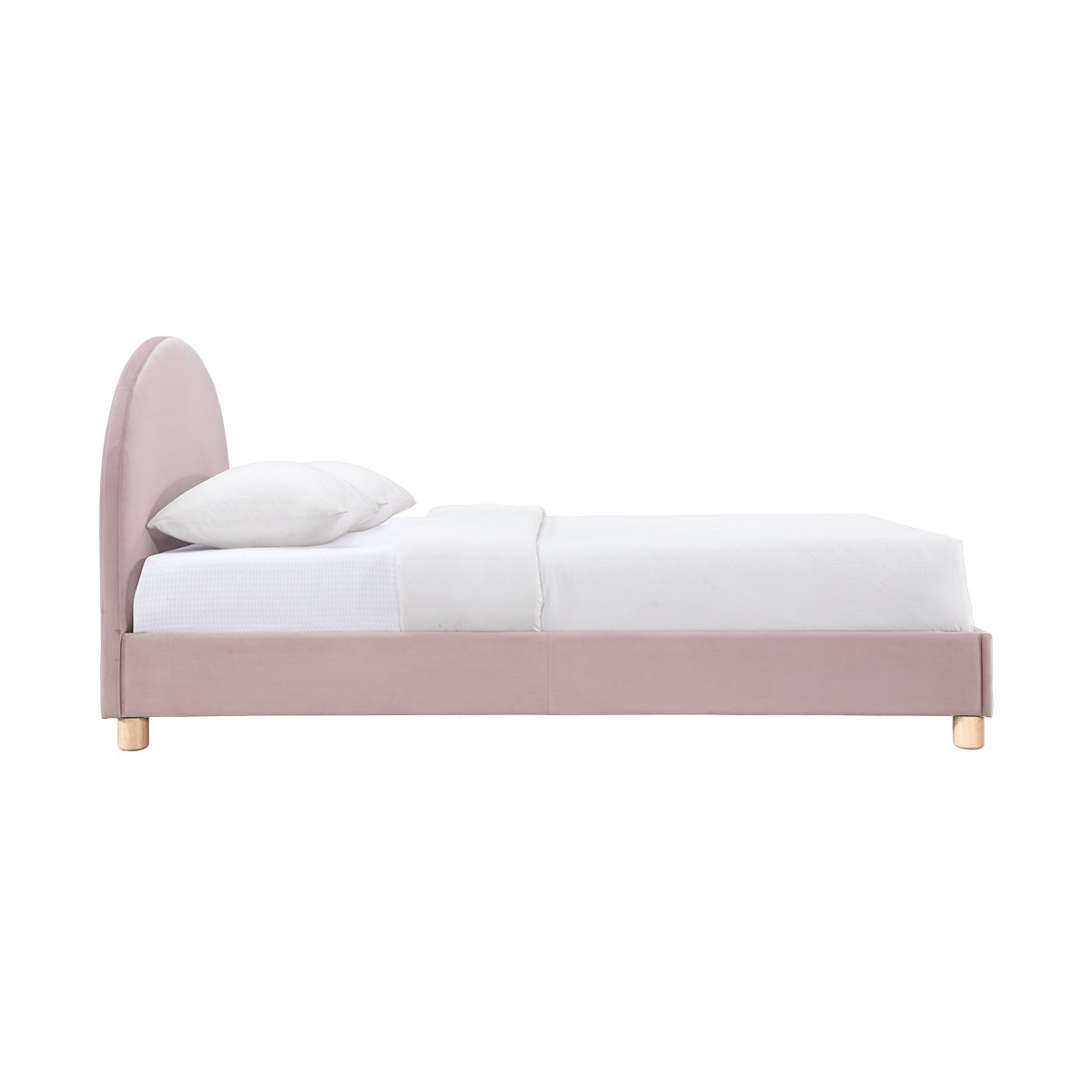 Archie Velvet Double Bed Frame - Blush Pink Upholstered Platform Bed with Wooden Legs for Modern Bedroom Decor | Perfect for Master Bedroom, Guest Room & Apartment