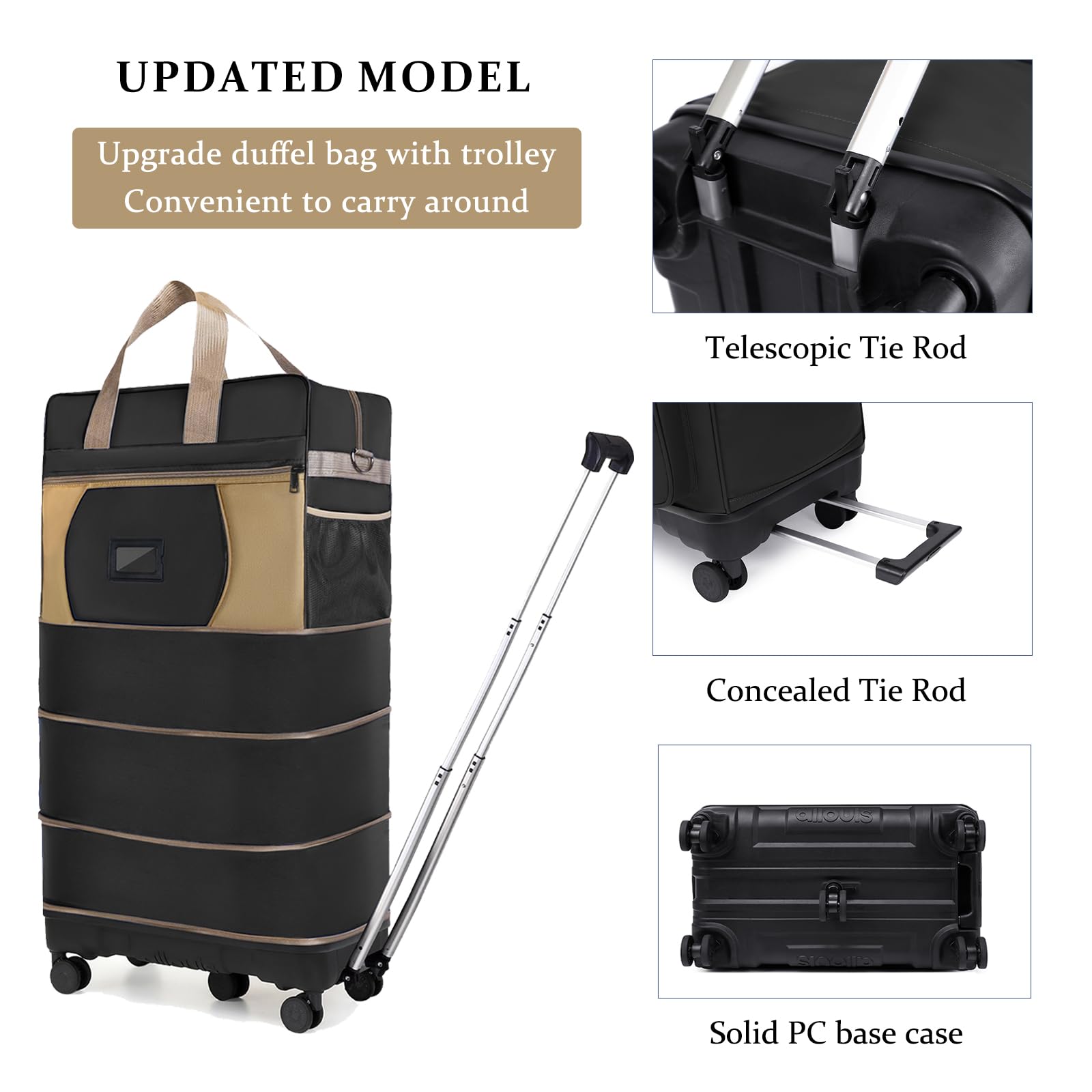 Expandable Collapsible Luggage with Telescoping Handle & Removable Wheels - Large Capacity Foldable Travel Suitcase for Men & Women - Perfect for Air Travel, Business Trips and Weekend Getaways