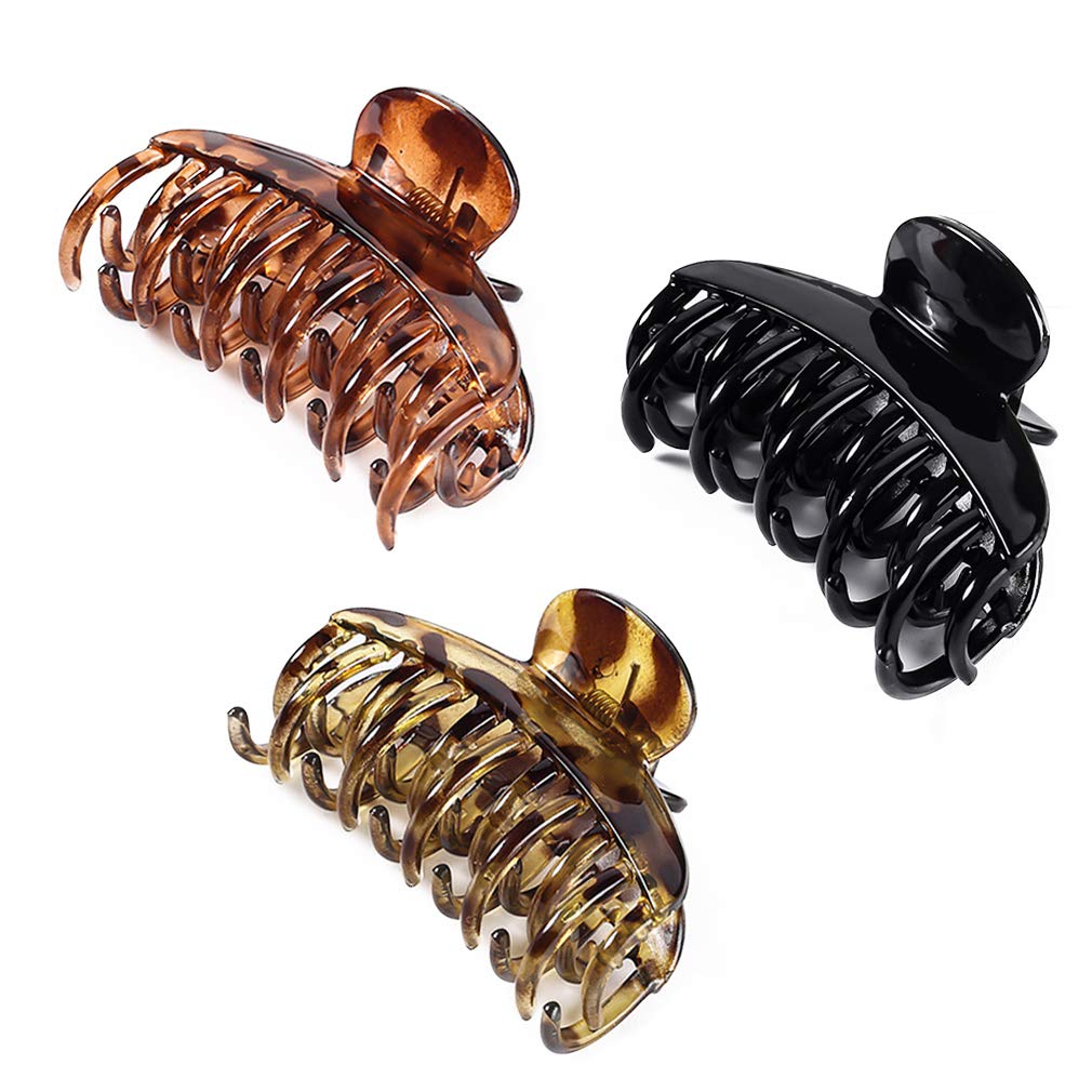 DEEKA 3-Pack 2.5 Inch Tortoise Shell Hair Claw Clips - Double Row Teeth Plastic Hair Clips for Women - Strong Hold for Thick, Medium & Thin Hair - Perfect for Updos, Ponytails & Everyday Styling