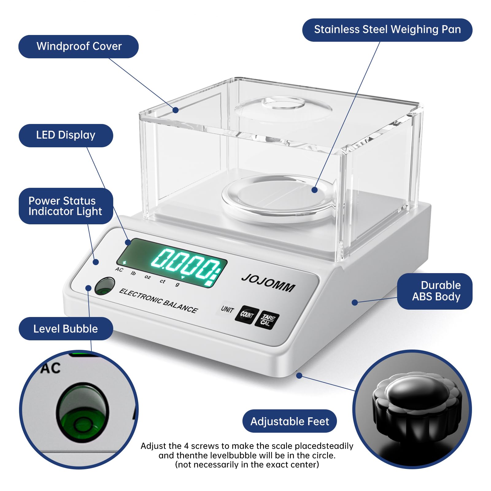 500g x 0.001g High Precision Digital Analytical Balance - Laboratory Electronic Scale with 0.001g Accuracy for Jewelry, Science, Kitchen & Industrial Use | Perfect for Gold Weighing, Chemical Measurements and Cooking Ingredients