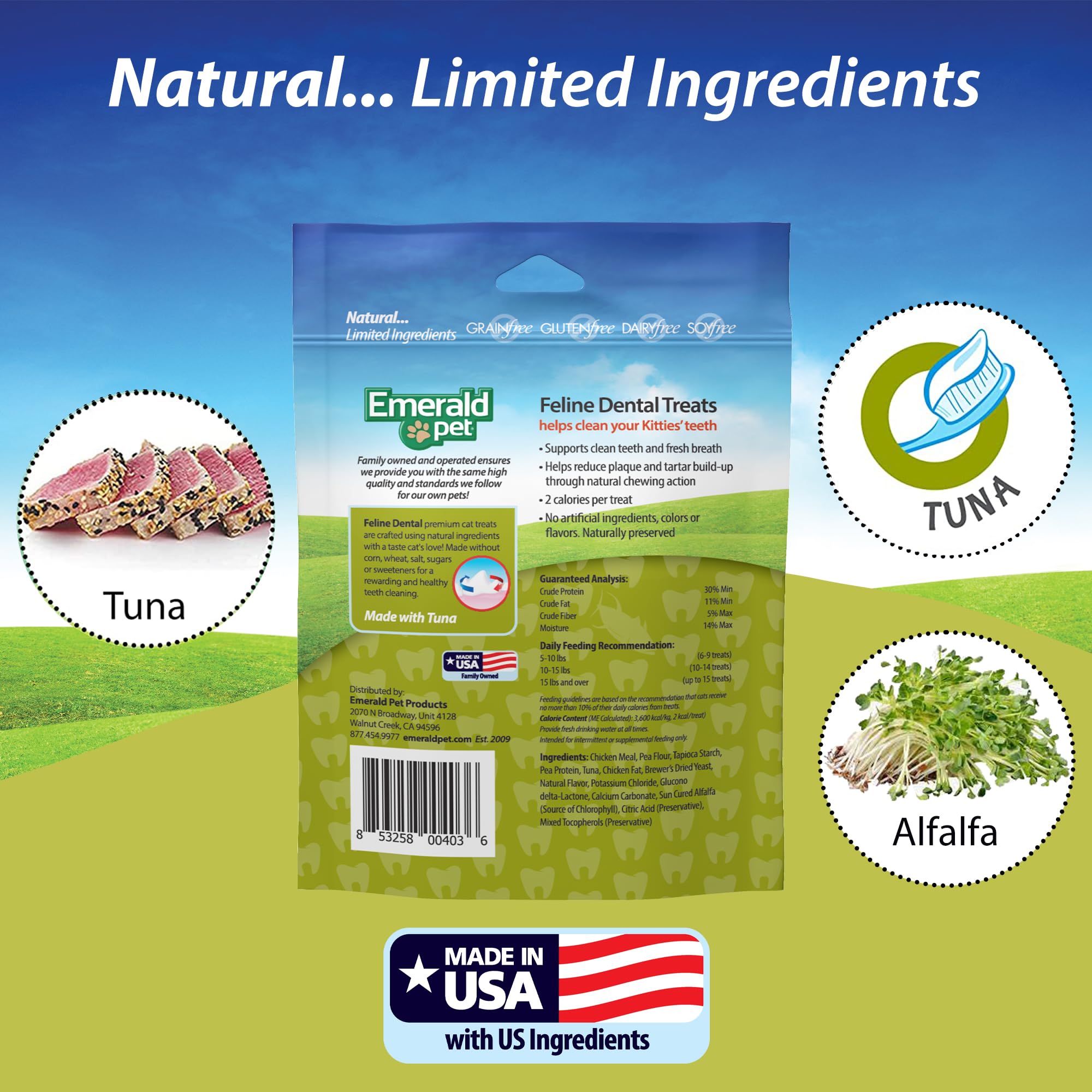 Premium Grain-Free Cat Dental Treats with Tuna - Natural Crunchy Snacks to Clean Teeth, Freshen Breath & Reduce Plaque - 3oz Bag for Healthy Cat Oral Care - Perfect for Daily Dental Routine & Treat Time