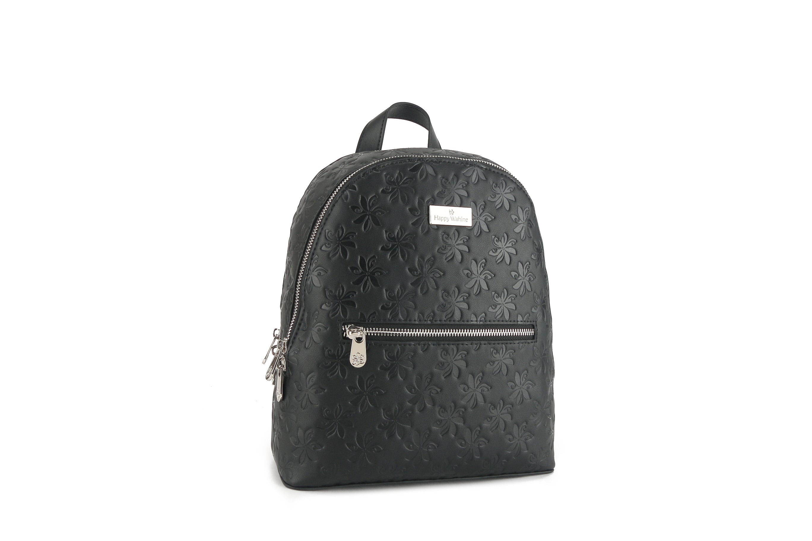 Tiffany Tiare Embossed Black Backpack for Women - Stylish Leather Laptop Bag for Work, Travel & College