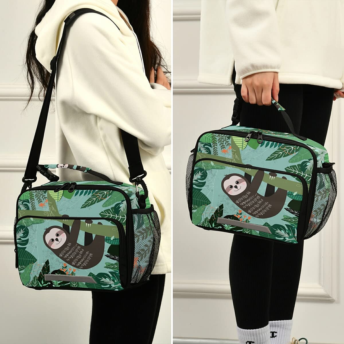 Insulated Sloth & Tropical Leaves Lunch Box for Kids - Adjustable Shoulder Strap, Leak-Proof School Lunch Bag for Boys & Girls - Perfect for School, Picnics & Outdoor Adventures