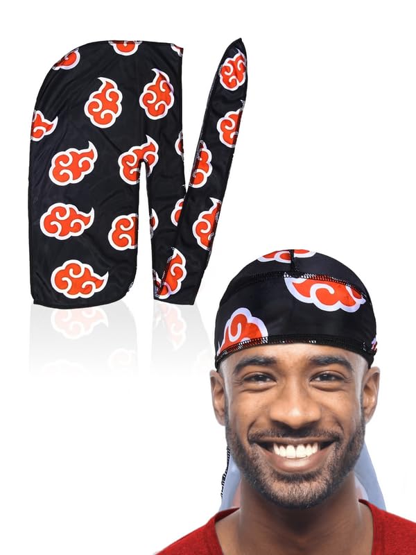 Red Clouds Durag - Premium Silky Red Cloud 360 Wave Du Rag with Long Tails & Quadruple Stitching - Smooth Silk Fabric for Ultimate Comfort & Compression - Perfect for Wave Hairstyles, Hair Protection & Fashion Accessories