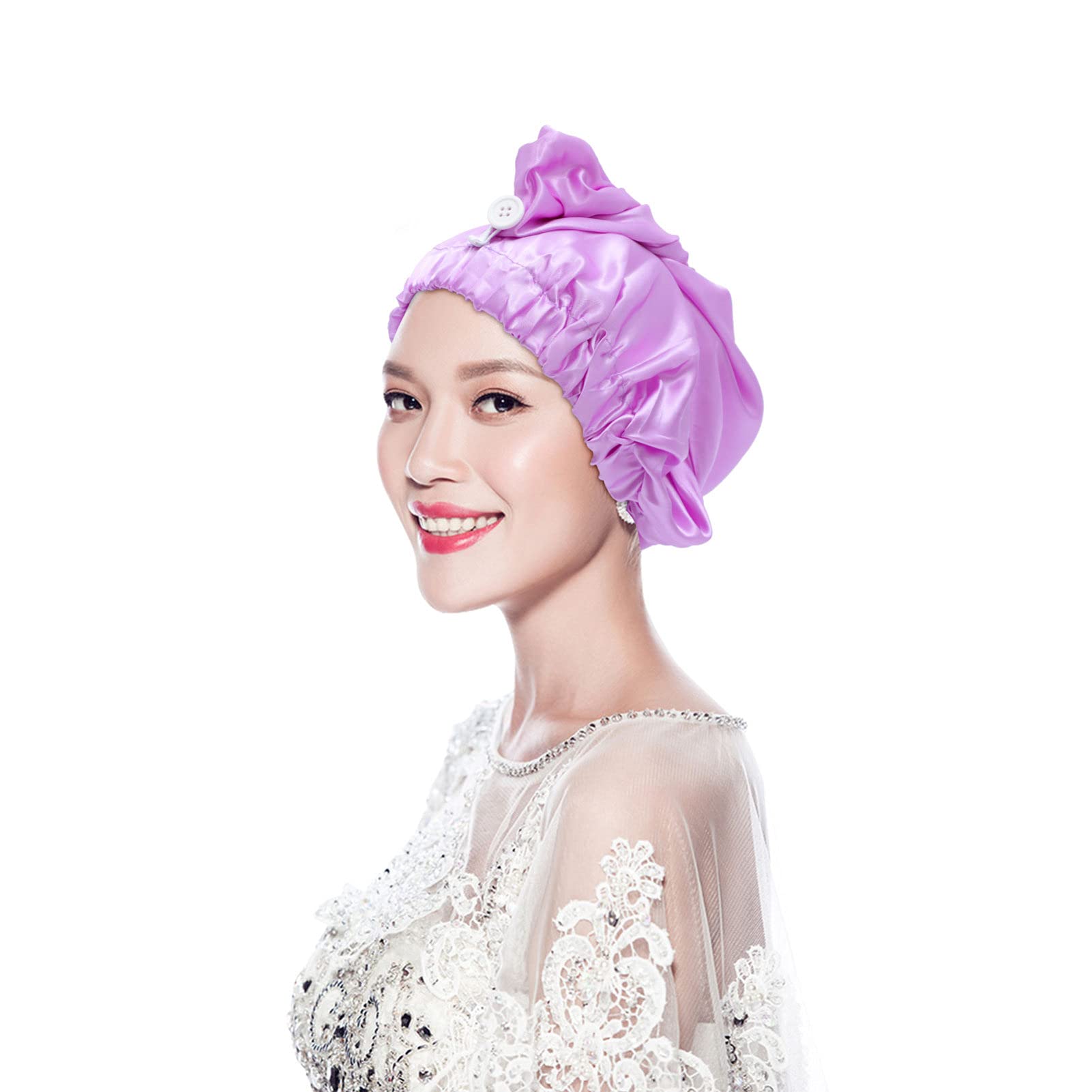 Silk Satin Sleep Cap for Women - Long Hair Bonnet with Adjustable Band, Purple Silk Hair Wrap for Nighttime & Salon Use - Perfect for Dreadlocks, Braids & Natural Hair Protection While Sleeping